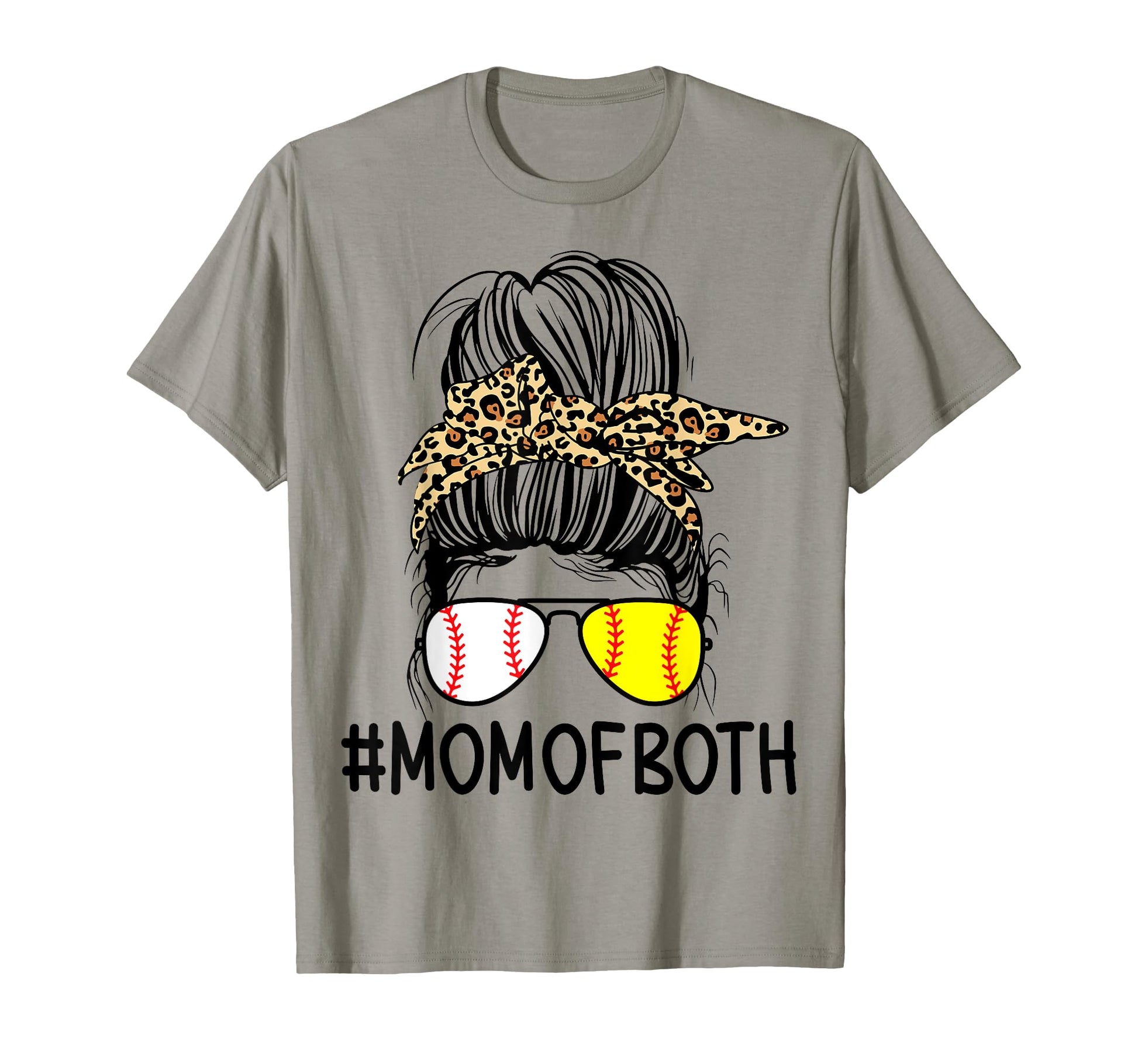 Mom Both Leopard Messy Bun Baseball T-Shirt - Novelty Apparel Men Women - T-Shirt, Sweatshirt, Hoodie
