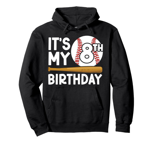 8Th Baseball Birthday Party 8 Year Old Hoodie - Custom Art Print Unisex - T-Shirt, Sweatshirt, Hoodie