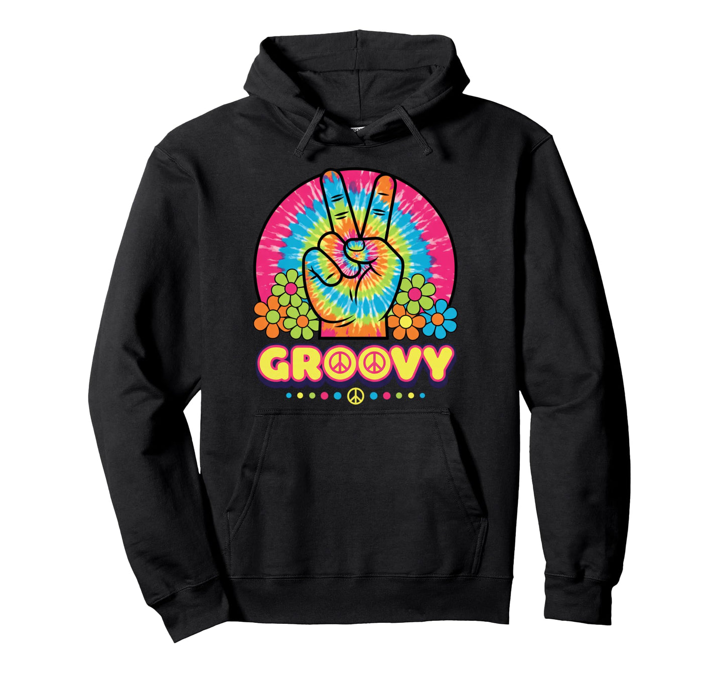 Groovy Peace Hand Tie Dye 1960S Hippie Hoodie - Minimalist Print Unisex - T-Shirt, Sweatshirt, Hoodie
