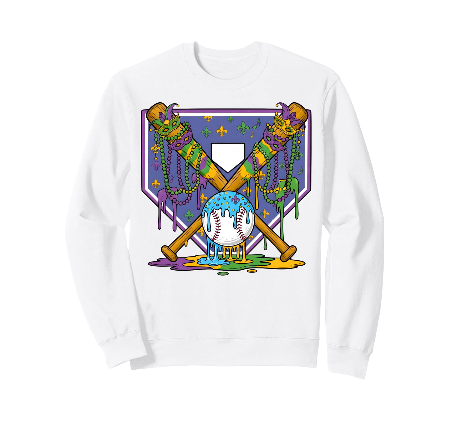 Mardi Gras Baseball Party Masks Sweatshirt - Novelty Apparel for Adults - T-Shirt, Sweatshirt, Hoodie
