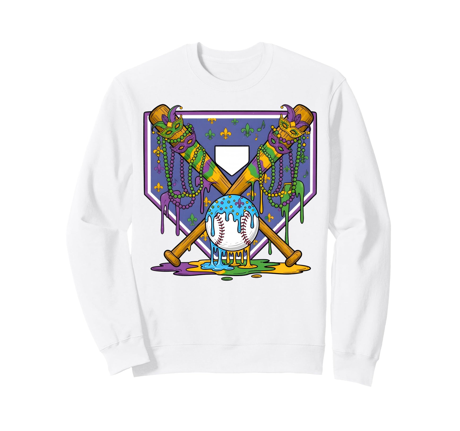 Mardi Gras Baseball Party Masks Sweatshirt - Novelty Apparel for Adults - T-Shirt, Sweatshirt, Hoodie