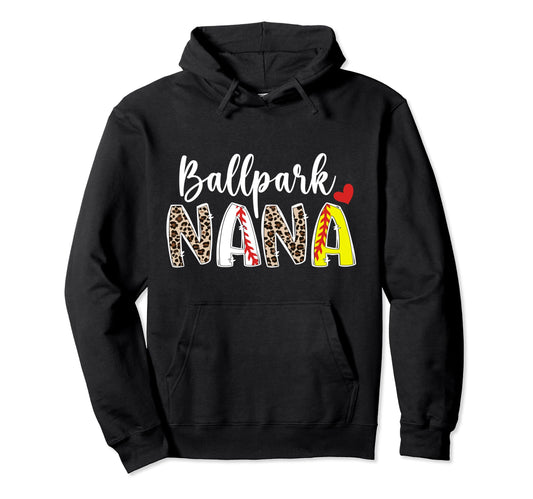 Ballpark Nana Leopard Baseball Hoodie - Aesthetic Graphic for Adults - T-Shirt, Sweatshirt, Hoodie