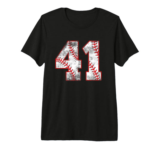 Baseball 41 Jersey Number Tri Blend T-Shirt - Casual Everyday Wear Unisex - T-Shirt, Sweatshirt, Hoodie