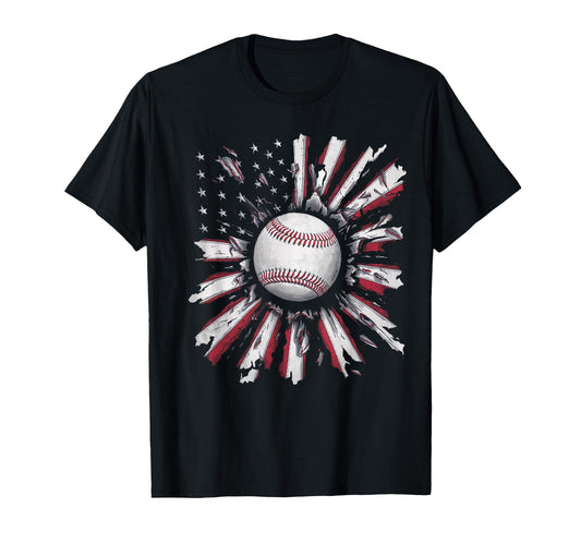 American Flag Baseball Player Bat T-Shirt - Casual Everyday Wear Men Women - T-Shirt, Sweatshirt, Hoodie