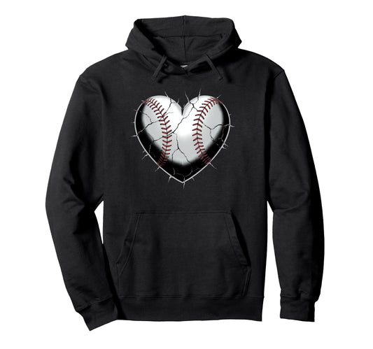Baseball Cracked Heart Love Seams Hoodie - Aesthetic Graphic Unisex - T-Shirt, Sweatshirt, Hoodie