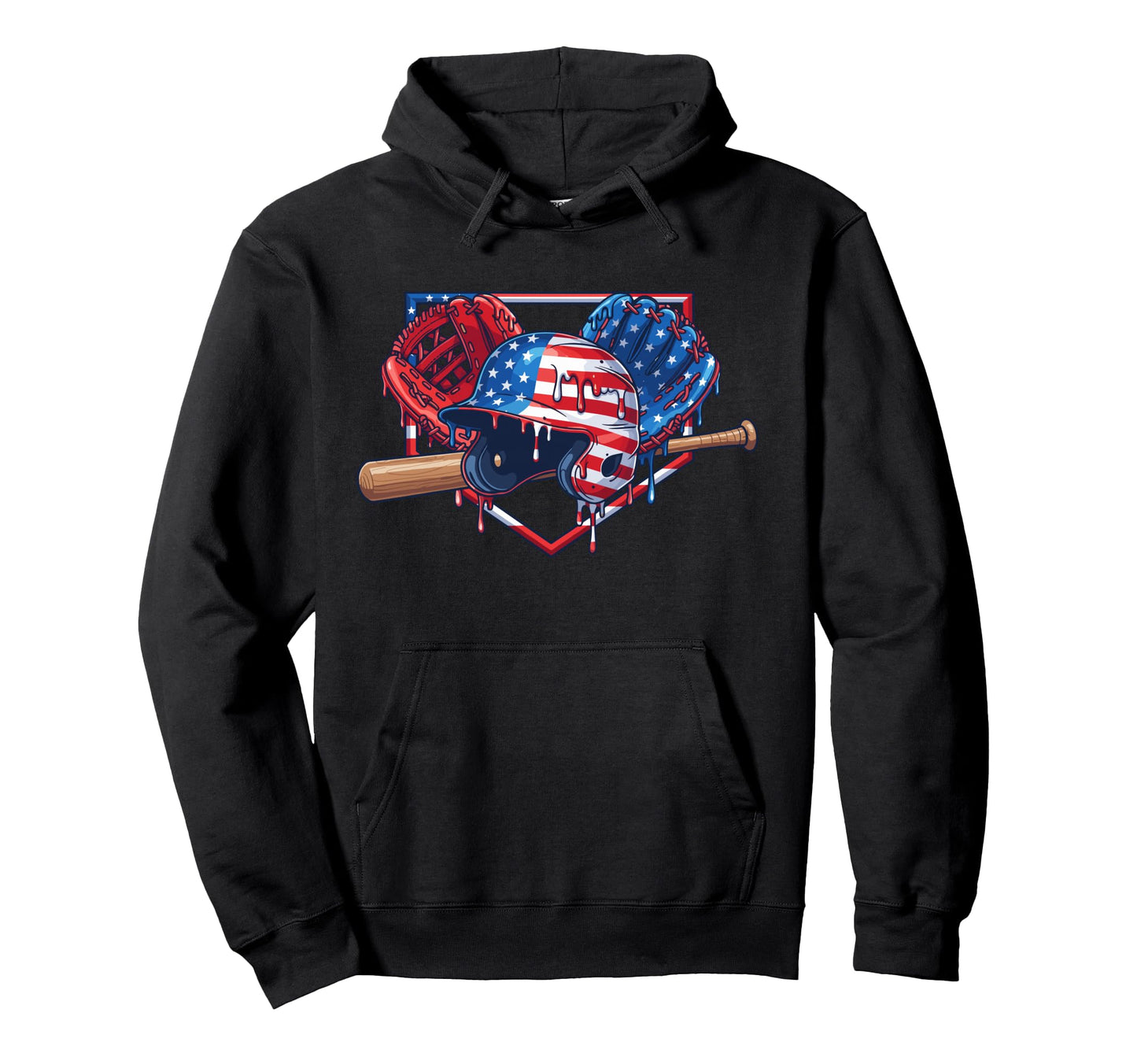 Baseball Drip American Flag 4Th July Hoodie - Aesthetic Graphic for Adults - T-Shirt, Sweatshirt, Hoodie
