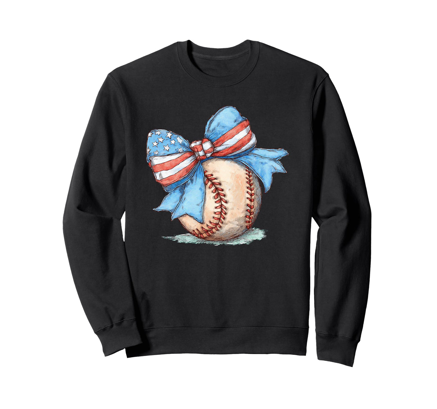 American Flag Baseball Player Bat Bow Sweatshirt - Trendy Graphic Unisex - T-Shirt, Sweatshirt, Hoodie