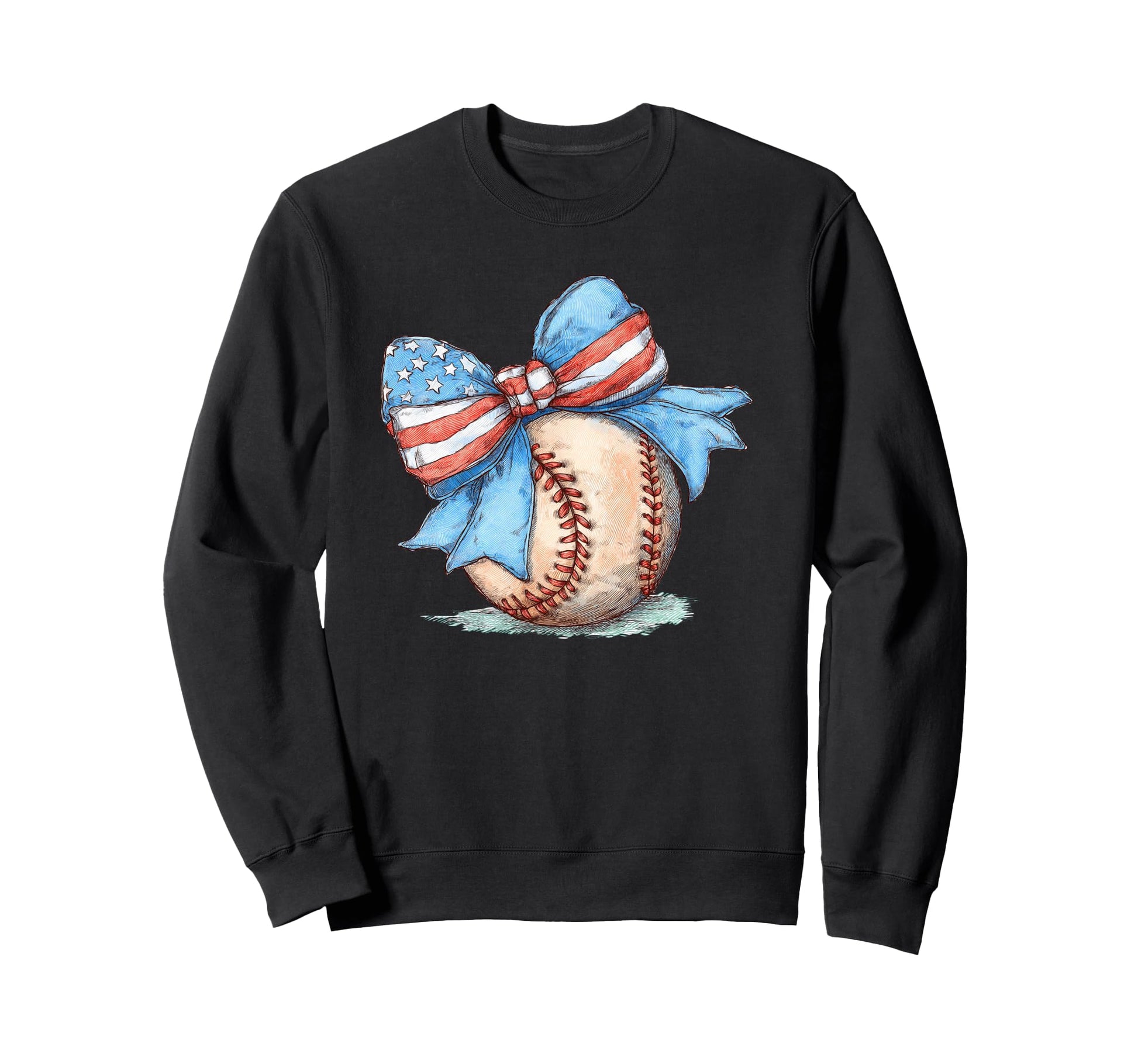 American Flag Baseball Player Bat Bow Sweatshirt - Trendy Graphic Unisex - T-Shirt, Sweatshirt, Hoodie