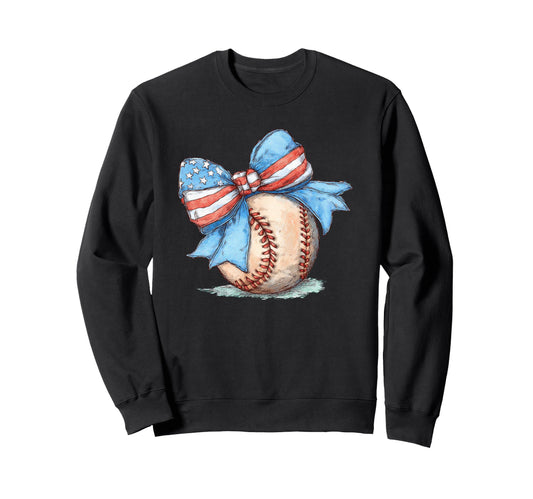 American Flag Baseball Player Bat Bow Sweatshirt - Trendy Graphic Unisex - T-Shirt, Sweatshirt, Hoodie