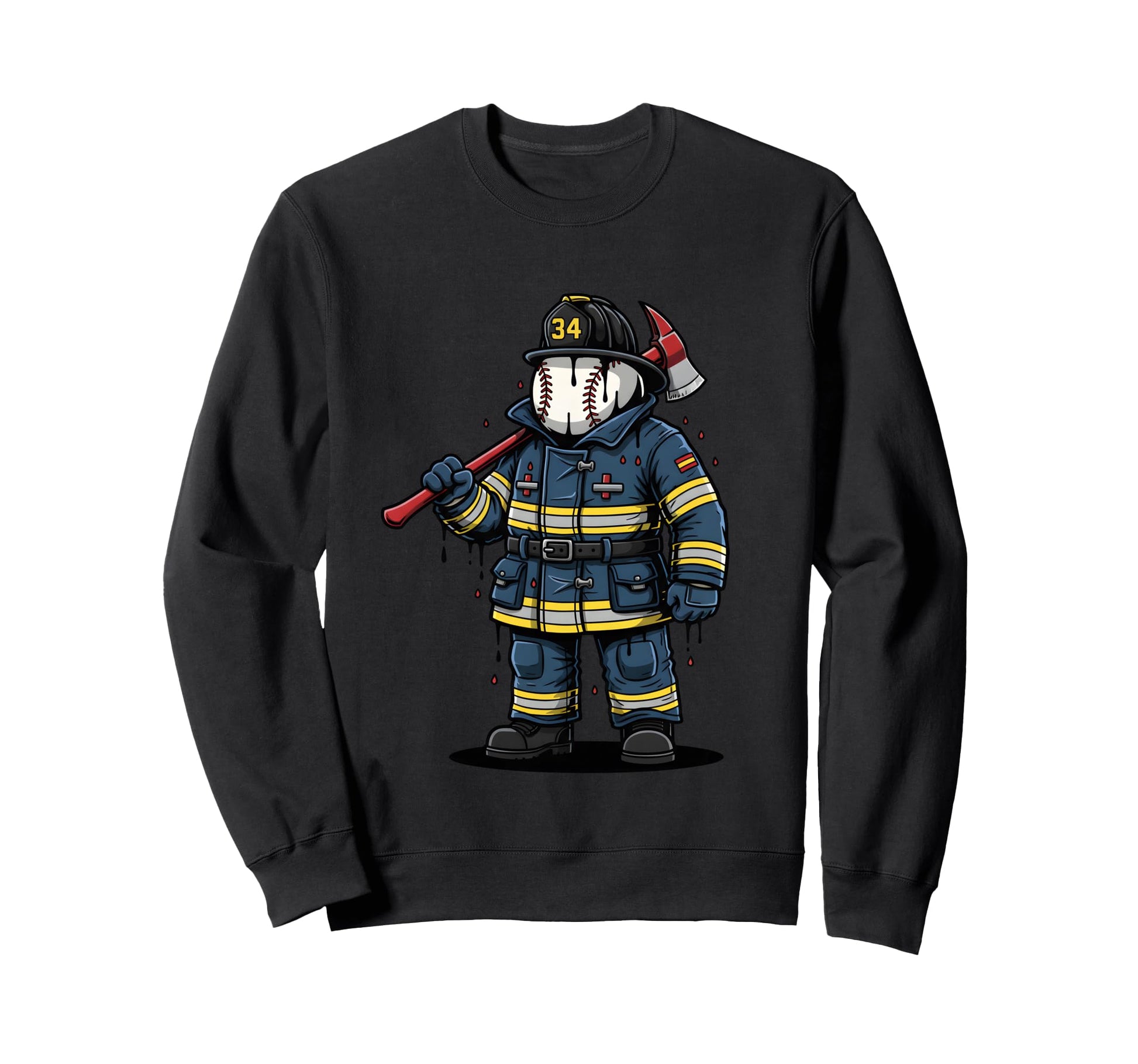 Firefighter Baseball Skull Axe Hero Sweatshirt - Unique Graphic Men Women - T-Shirt, Sweatshirt, Hoodie