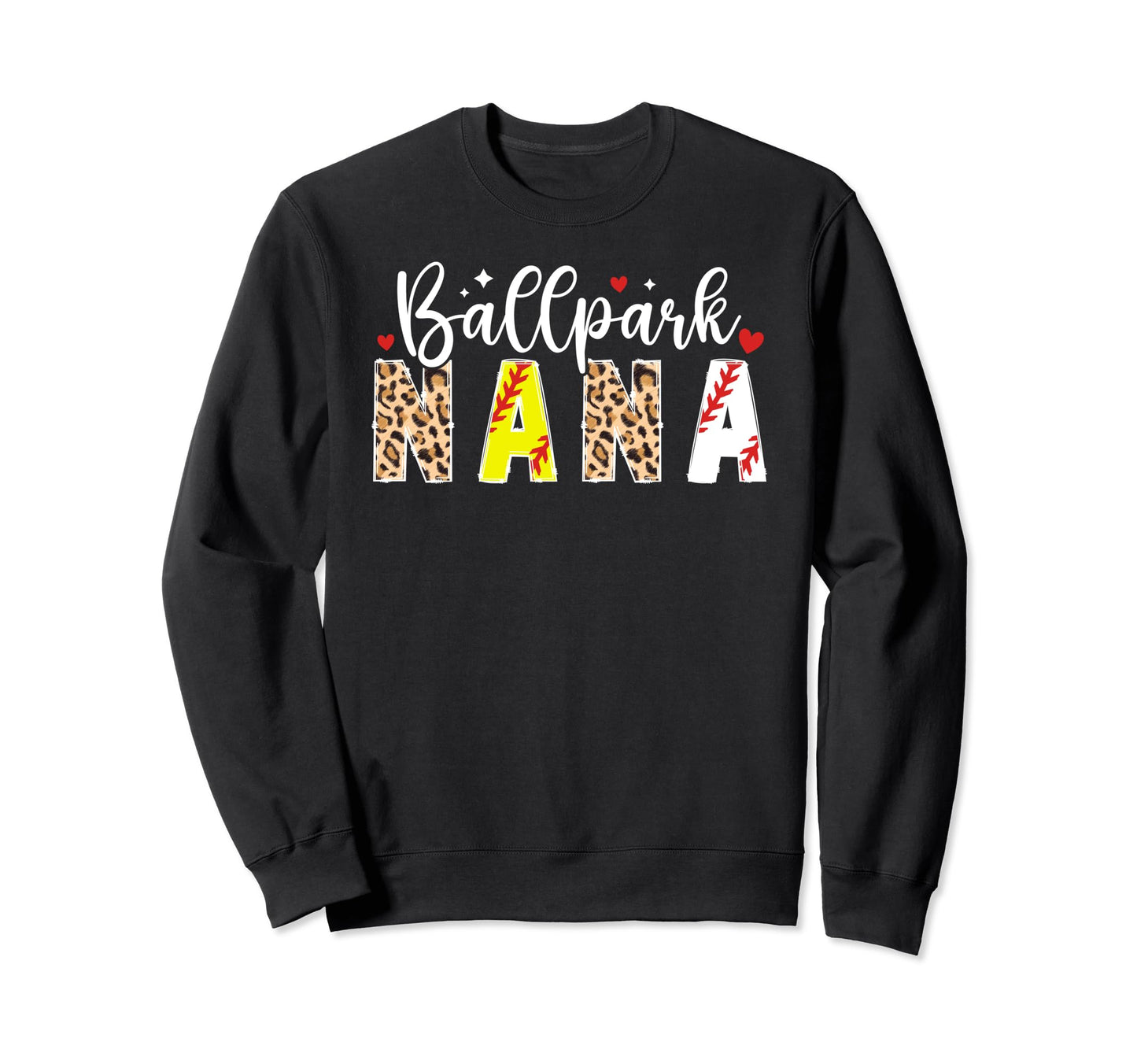 Ballpark Nana Leopard Baseball Sweatshirt - Fun Novelty Design for Adults - T-Shirt, Sweatshirt, Hoodie