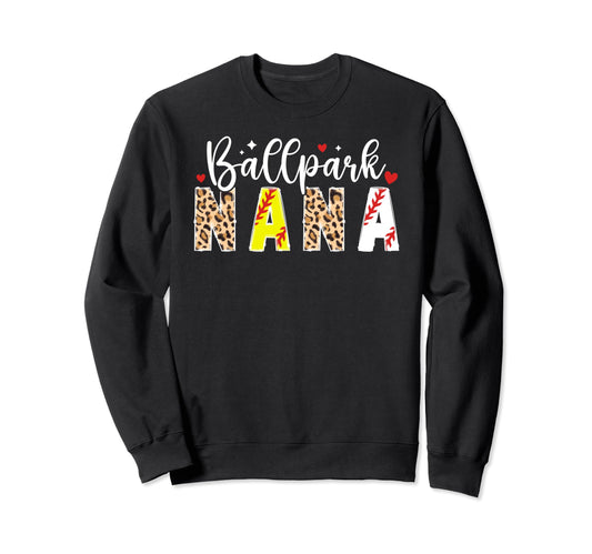Ballpark Nana Leopard Baseball Sweatshirt - Fun Novelty Design for Adults - T-Shirt, Sweatshirt, Hoodie
