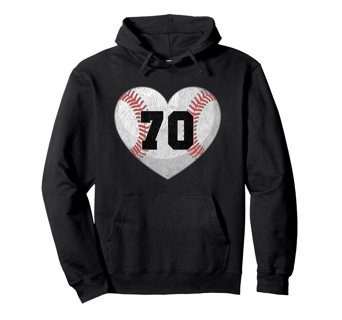 Baseball Number 70 Distressed Heart Hoodie - Fun Novelty Design Men Women - T-Shirt, Sweatshirt, Hoodie