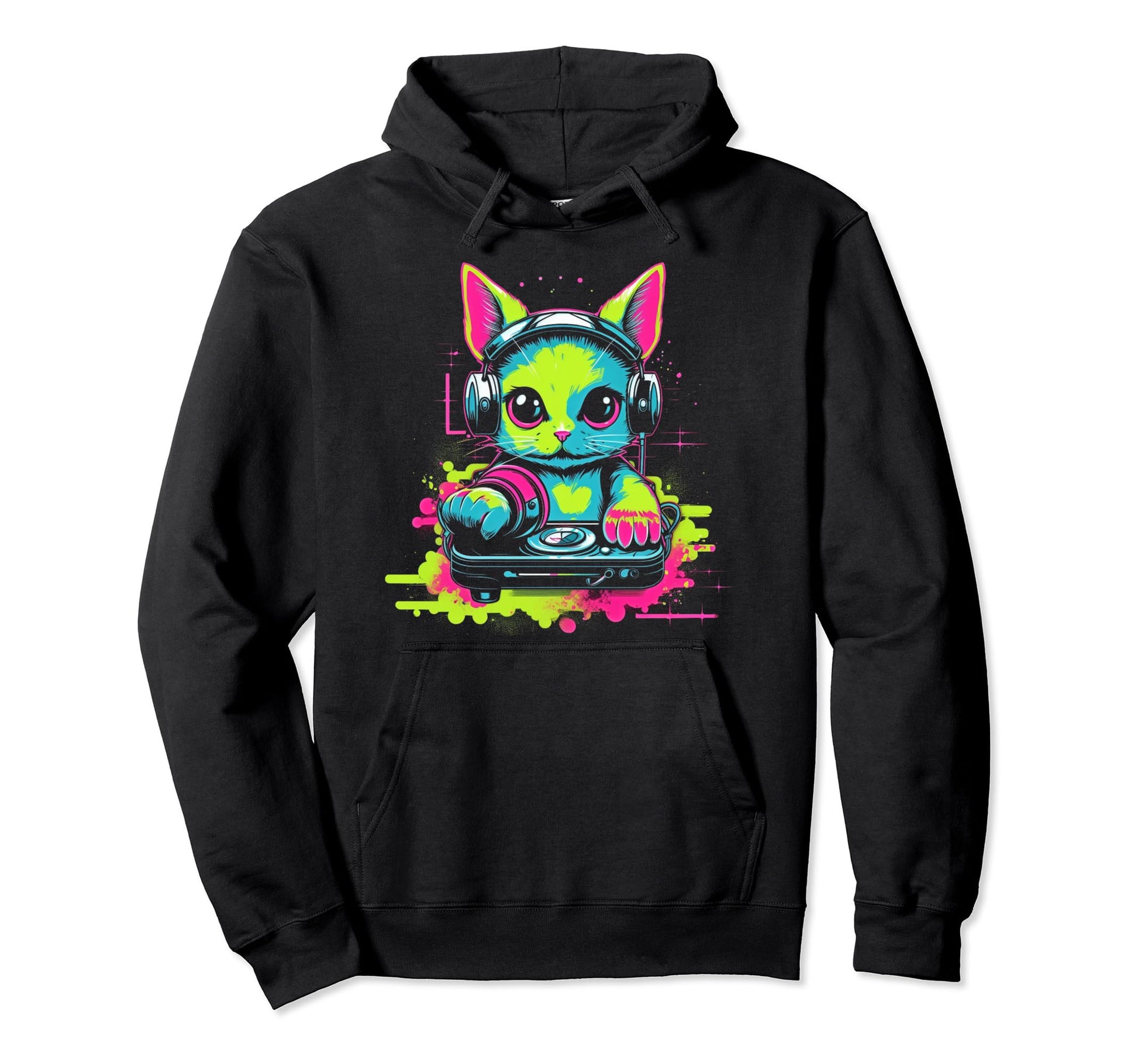 Kawaii Cat Dj Japanese Edm Y2K Hoodie - Custom Art Print for Adults - T-Shirt, Sweatshirt, Hoodie
