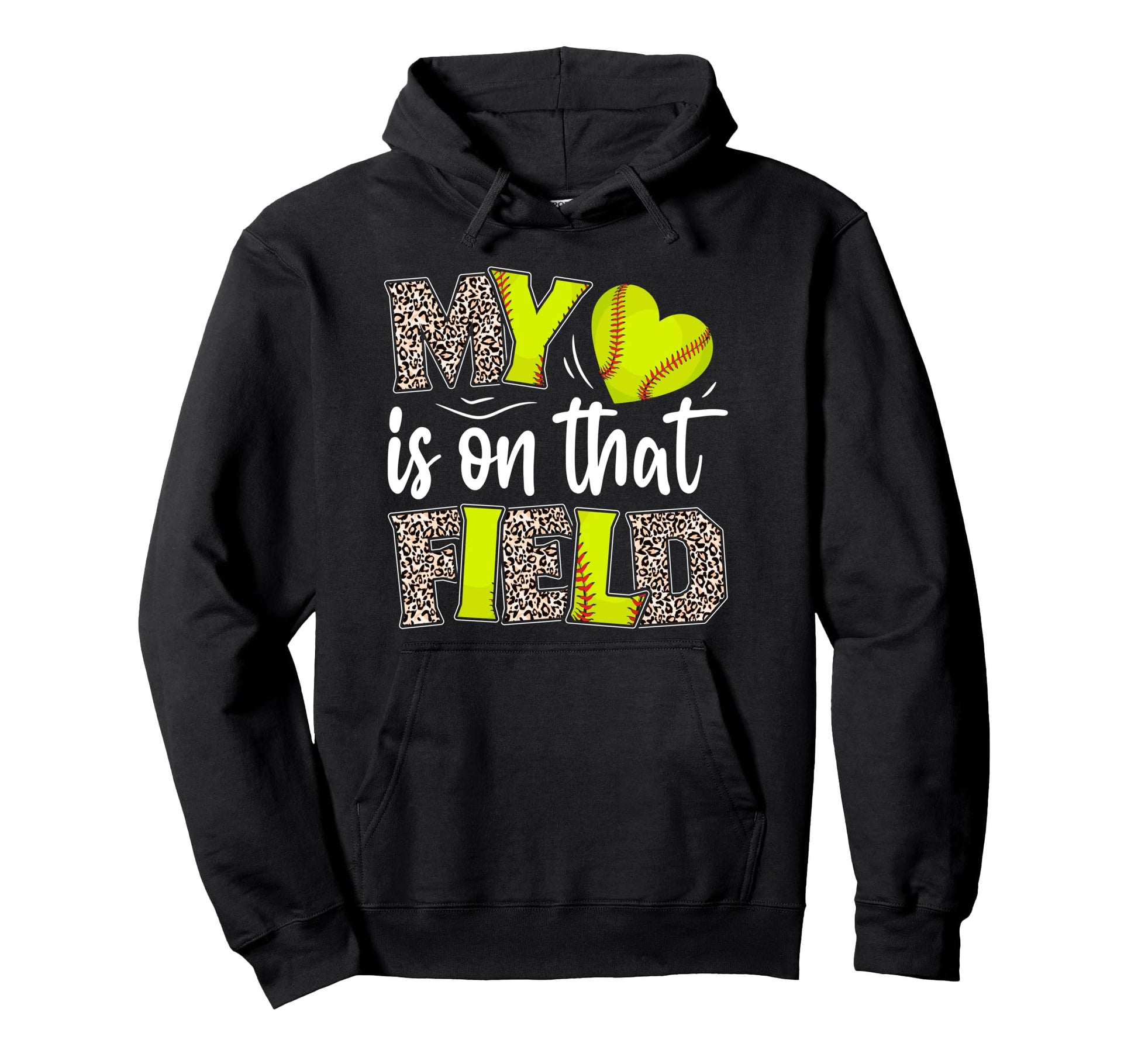 My Heart Is That Field Softball Leopard Hoodie - Graphic Print Men Women - T-Shirt, Sweatshirt, Hoodie
