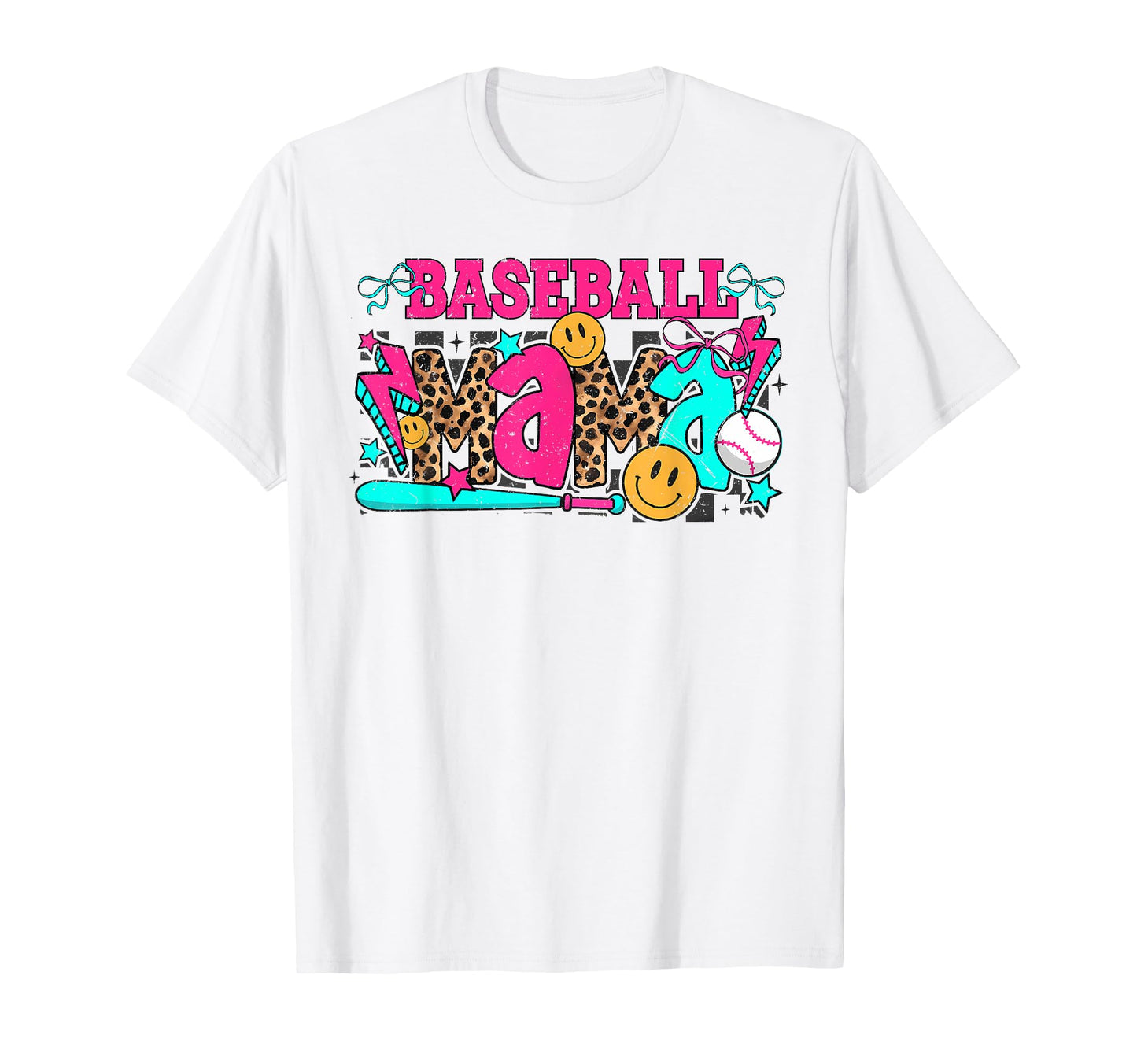 Baseball Mama Checkered Coquette Bow T-Shirt - Custom Art Print for Adults - T-Shirt, Sweatshirt, Hoodie