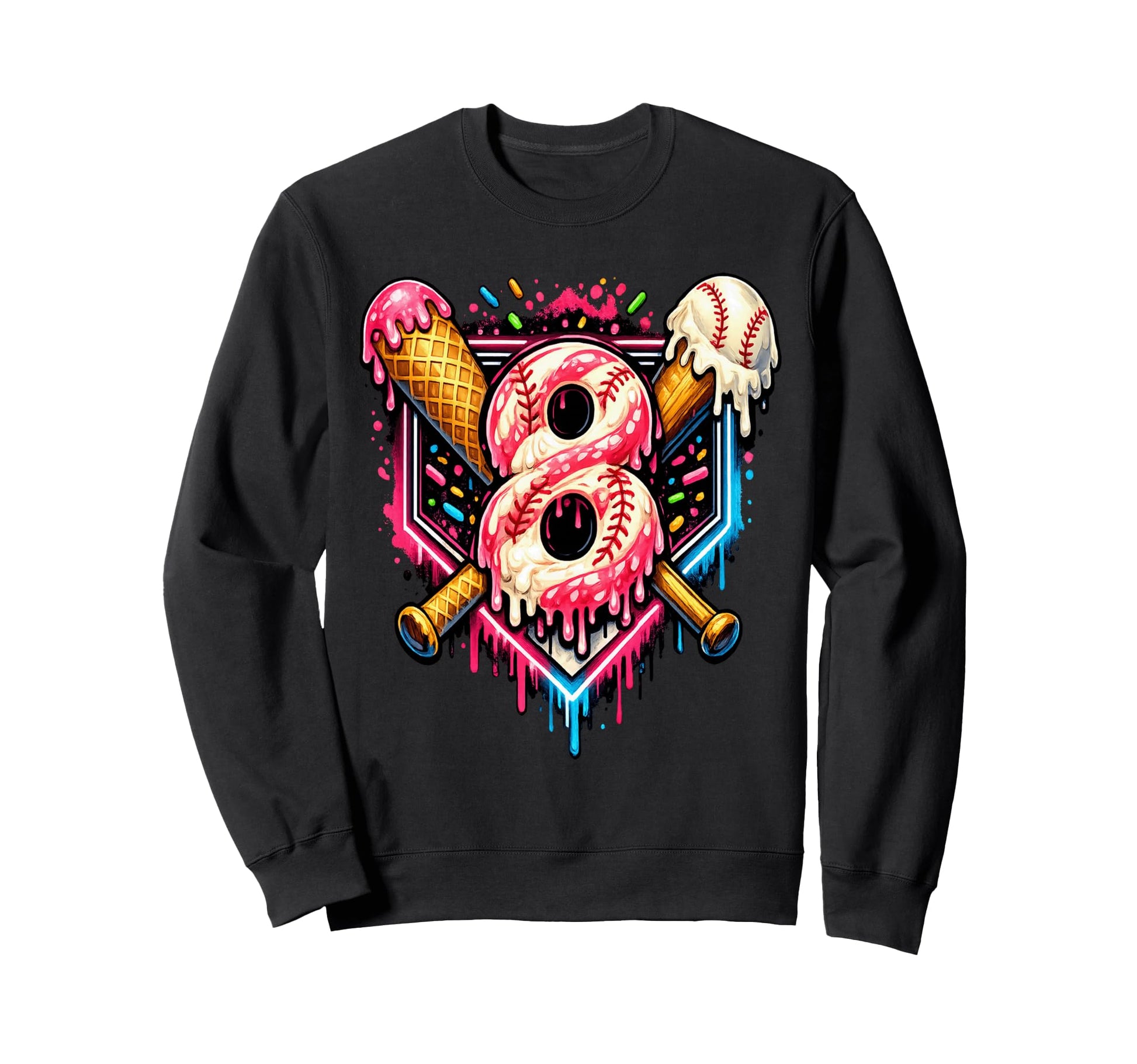 Baseball Lover 8 Year Old Ice Cream Sweatshirt - Unique Graphic Men Women - T-Shirt, Sweatshirt, Hoodie