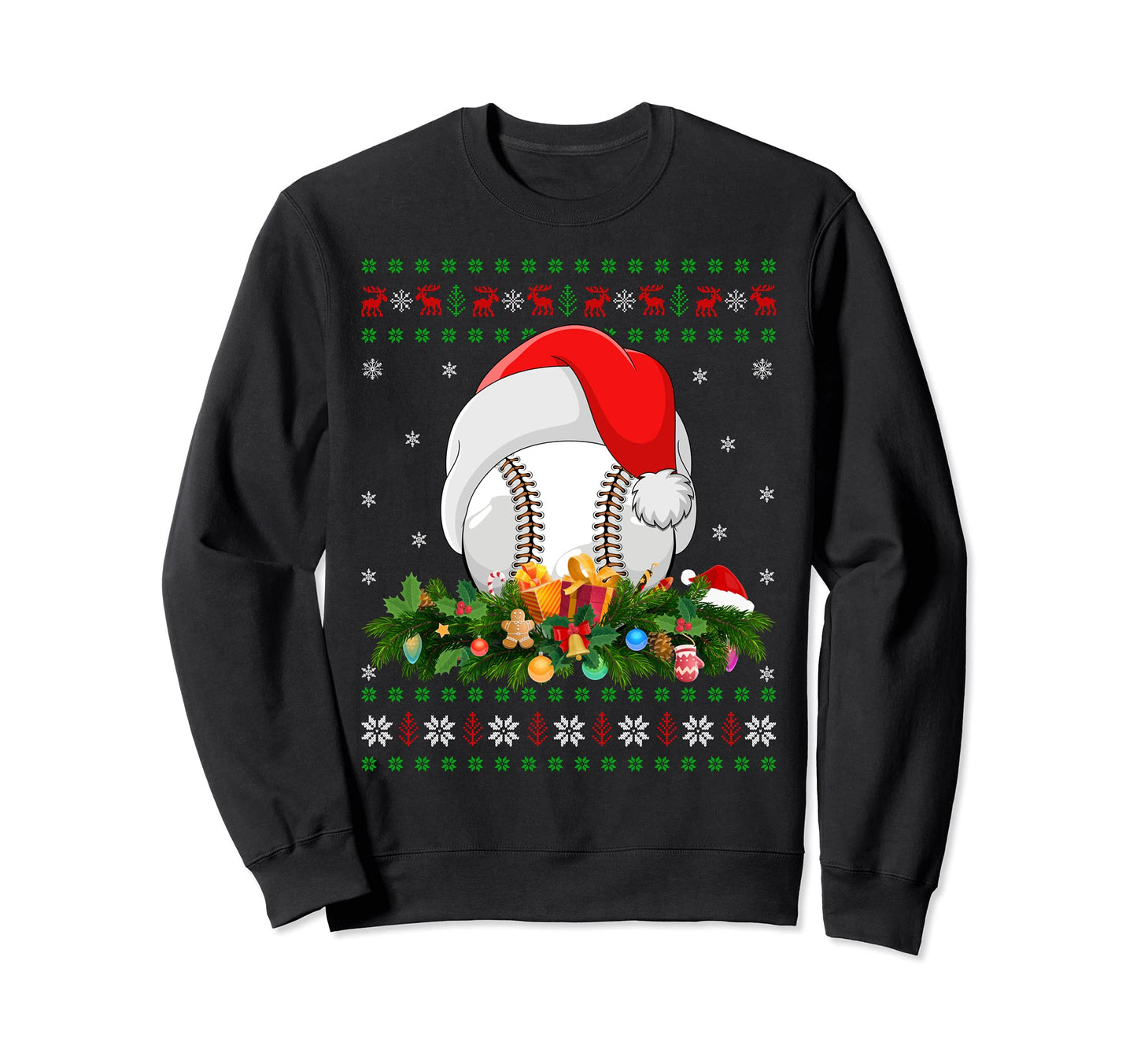 Baseball Ball Sports Santa Hat Sweatshirt - Custom Art Print for Adults - T-Shirt, Sweatshirt, Hoodie