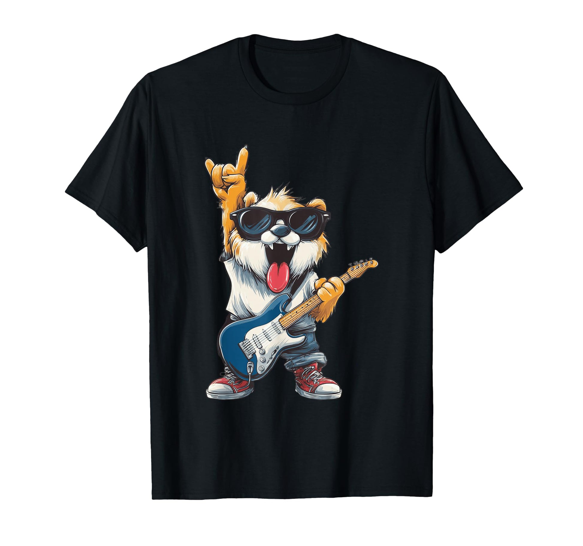 Funny Rock Dog Guitar Player Cartoon Animal T-Shirt - Trendy Graphic Unisex - T-Shirt, Sweatshirt, Hoodie
