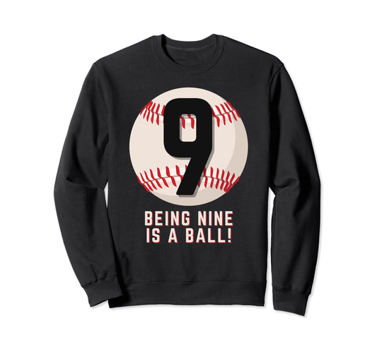 Baseball Birthday 9Th Birthday Sweatshirt - Casual Everyday Wear Unisex - T-Shirt, Sweatshirt, Hoodie