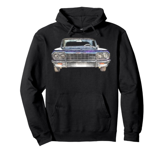 64 Impala Front Lowrider Mens Auto Car Hoodie - Custom Art Print Unisex - T-Shirt, Sweatshirt, Hoodie