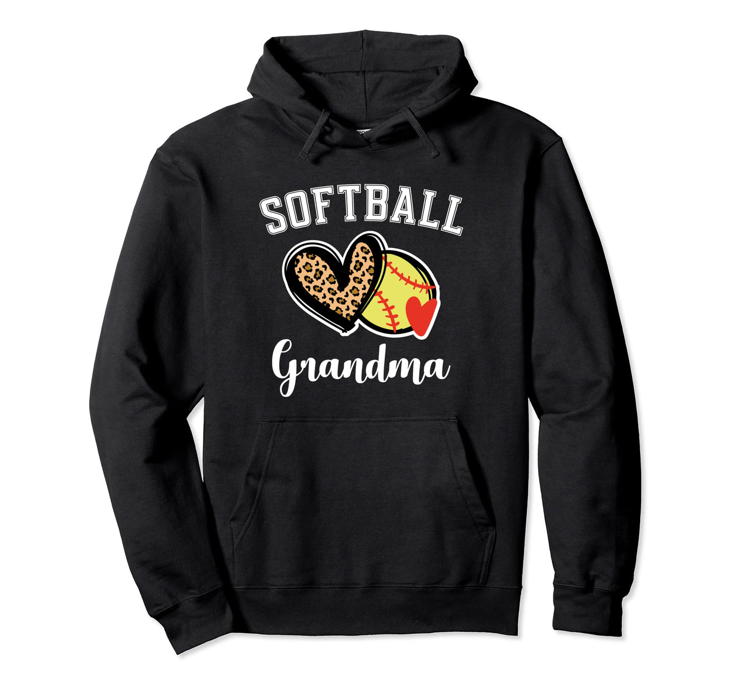 Softball Grandma Leopard Heart Hoodie - Novelty Apparel Men Women - T-Shirt, Sweatshirt, Hoodie