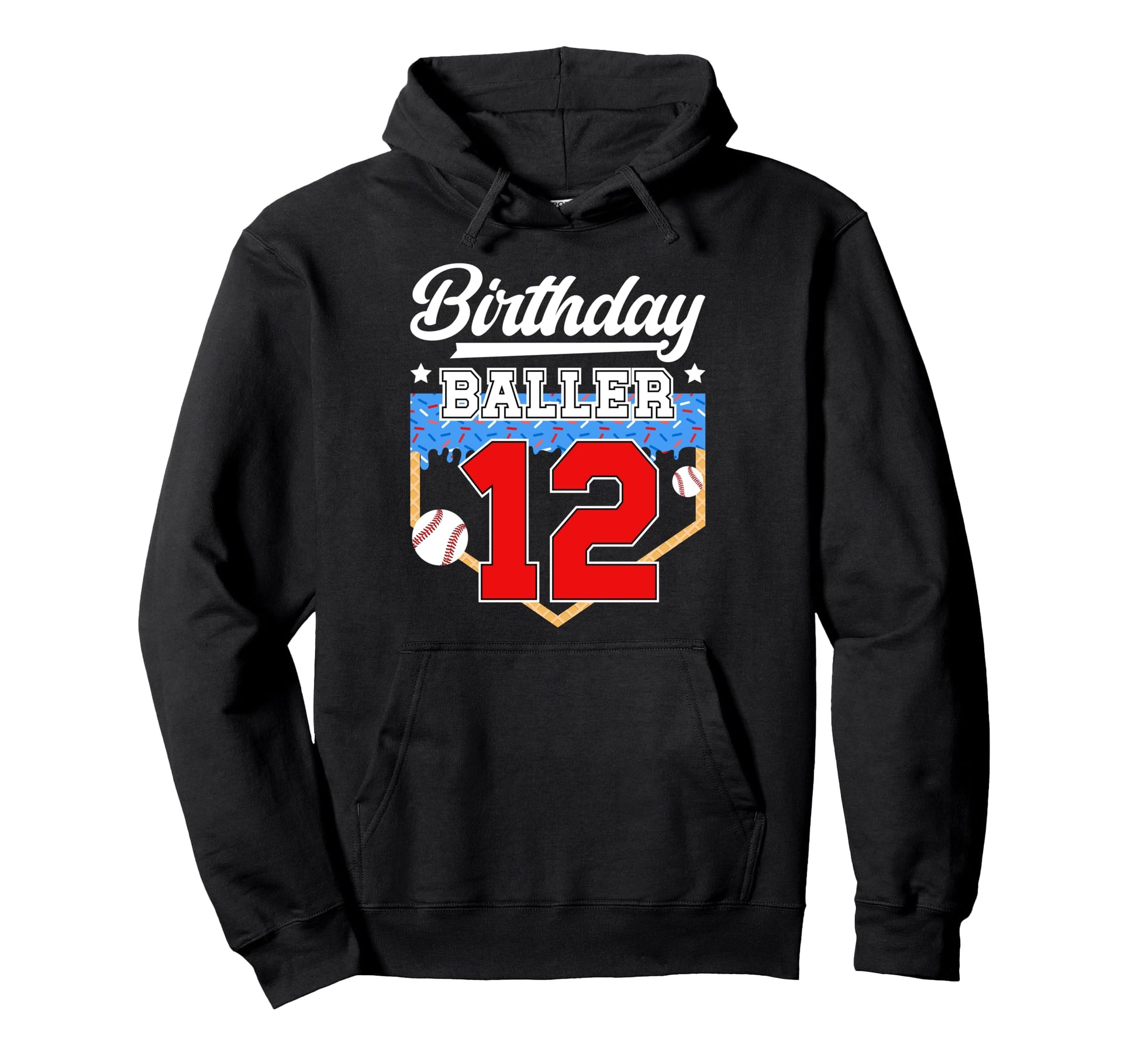 12Th Baseball Birthday Twelve Year Old Hoodie - Novelty Apparel Unisex - T-Shirt, Sweatshirt, Hoodie