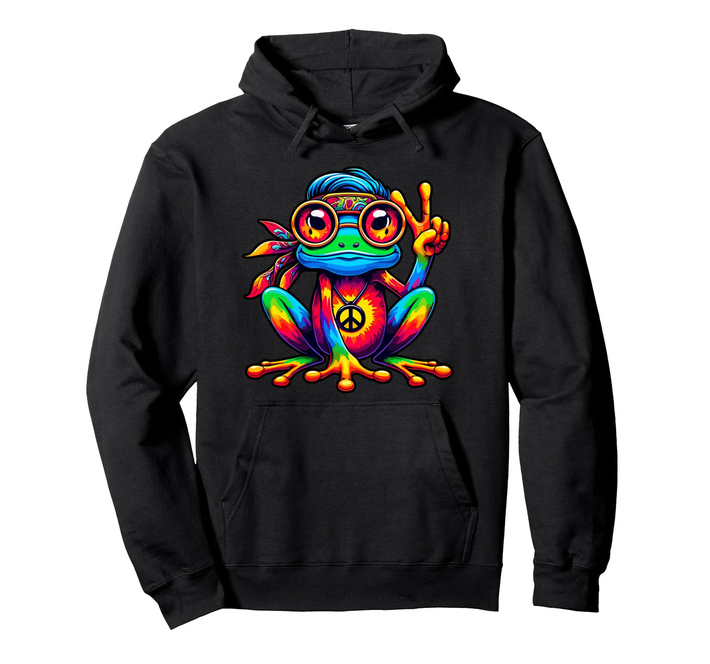 Tie Dye Hippie Frog Peace Sign 70S Hoodie - Minimalist Print Men Women - T-Shirt, Sweatshirt, Hoodie