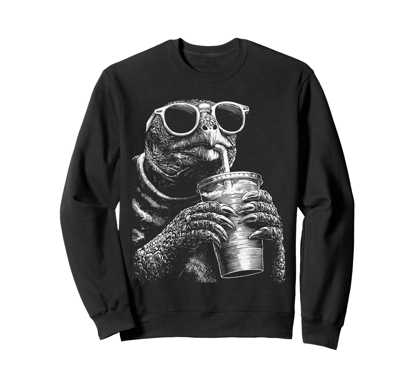 Turtle Drinking Iced Coffee Funny Animal Sweatshirt - Graphic Print Unisex - T-Shirt, Sweatshirt, Hoodie