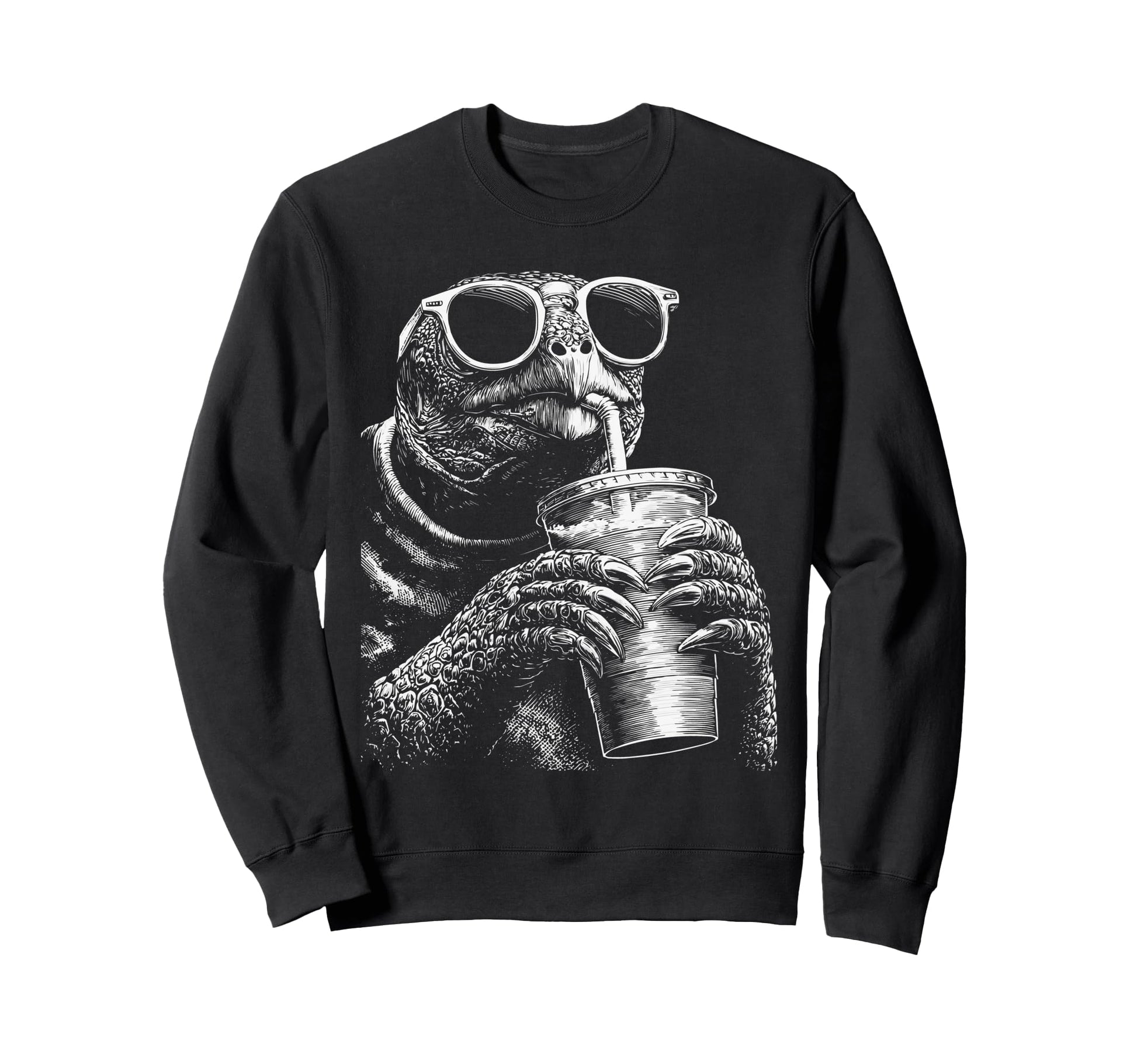 Turtle Drinking Iced Coffee Funny Animal Sweatshirt - Graphic Print Unisex - T-Shirt, Sweatshirt, Hoodie
