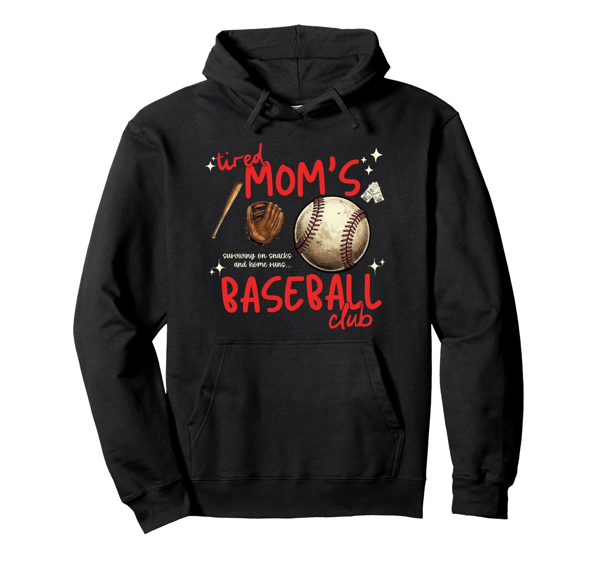 Tired Moms Baseball Club Surviving Snacks Hoodie - Unique Graphic Unisex - T-Shirt, Sweatshirt, Hoodie