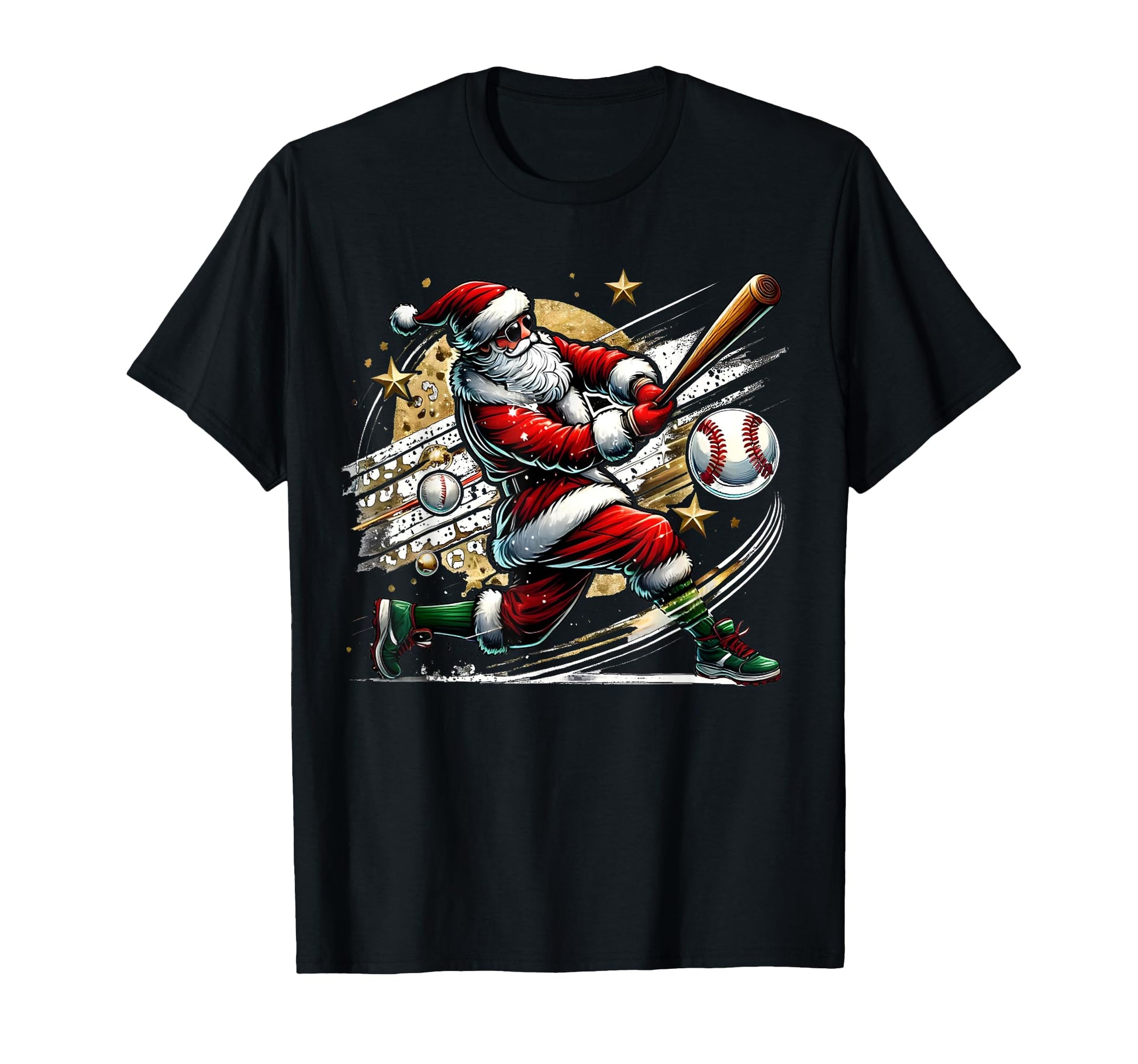 Baseball Player Funny Santa Batter Hitter T-Shirt - Graphic Print Unisex - T-Shirt, Sweatshirt, Hoodie