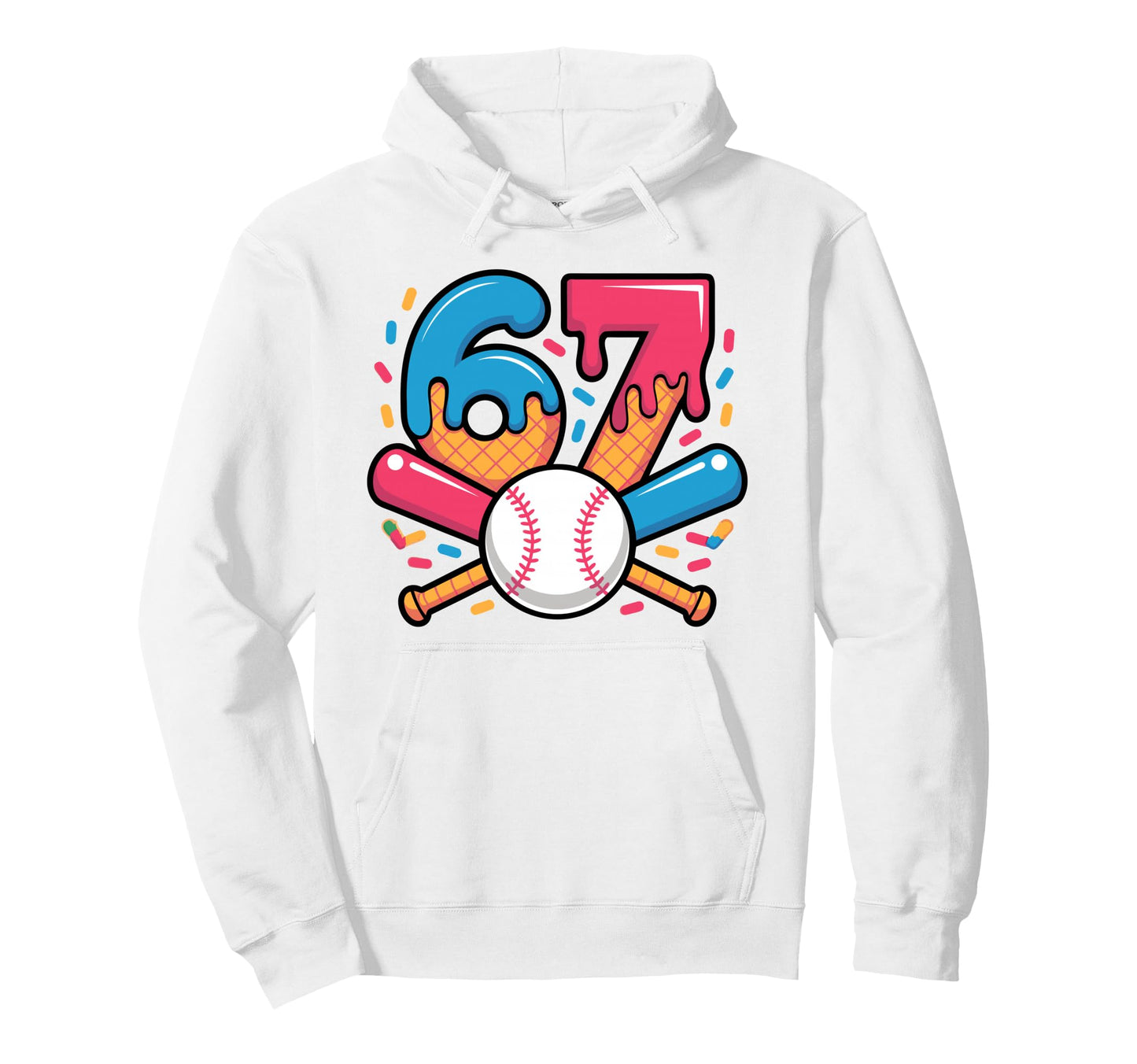 Colorful Baseball Ice Cream Fun Lover Hoodie - Minimalist Print Men Women - T-Shirt, Sweatshirt, Hoodie