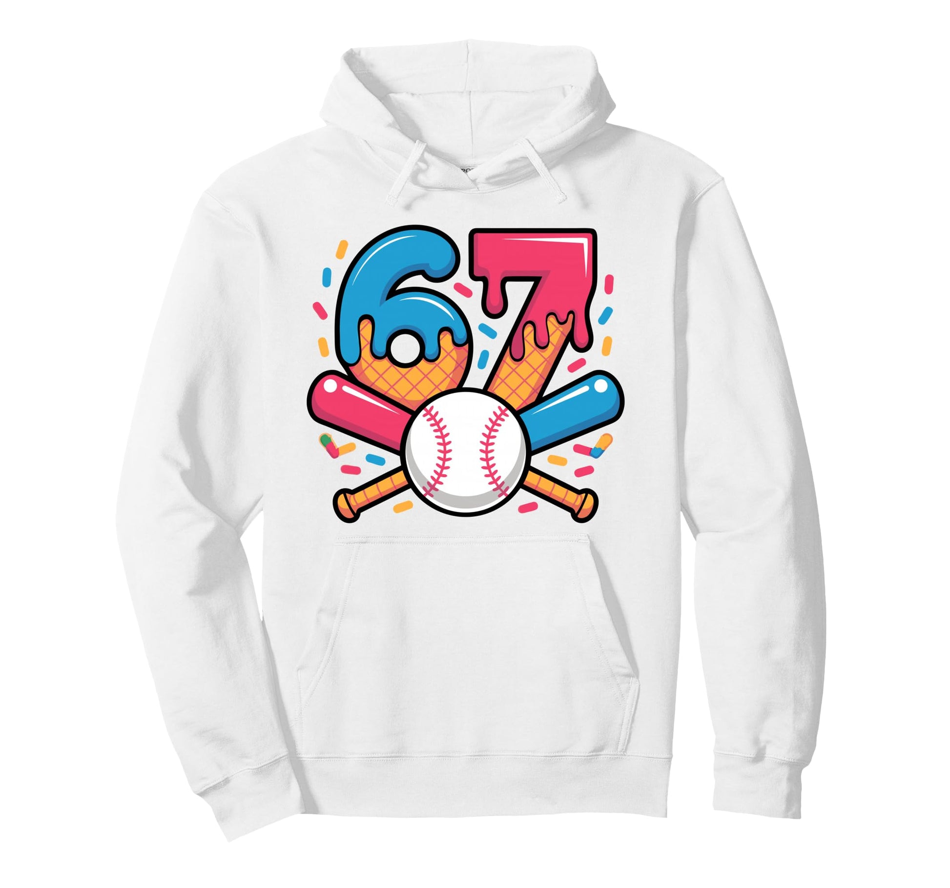 Colorful Baseball Ice Cream Fun Lover Hoodie - Minimalist Print Men Women - T-Shirt, Sweatshirt, Hoodie