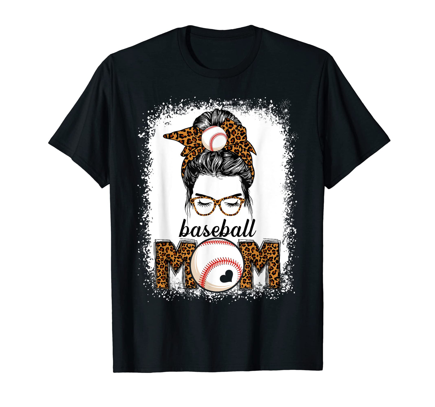 Baseball Mom Messy Bun Leopard T-Shirt - Casual Everyday Wear Unisex - T-Shirt, Sweatshirt, Hoodie