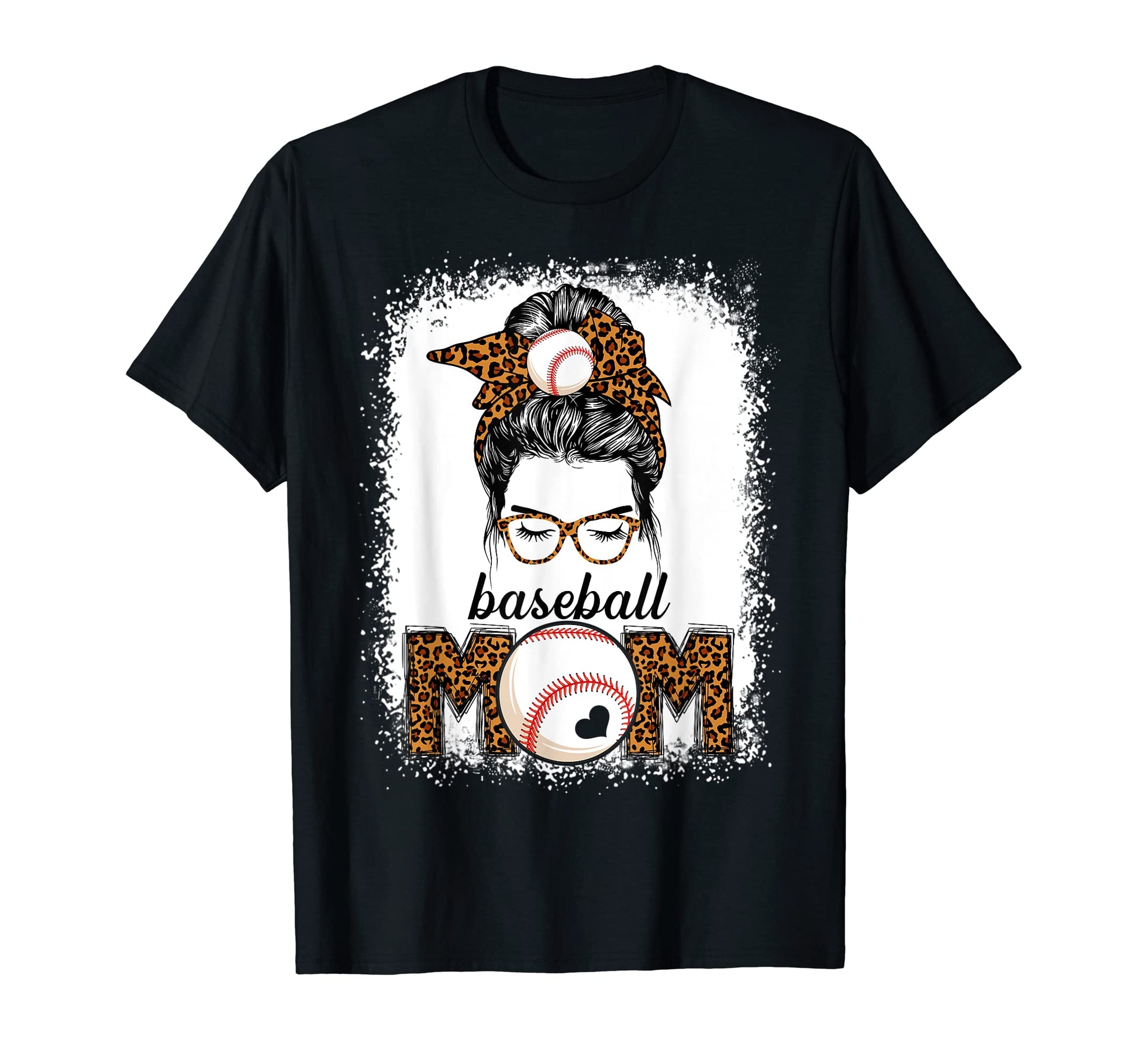 Baseball Mom Messy Bun Leopard T-Shirt - Casual Everyday Wear Unisex - T-Shirt, Sweatshirt, Hoodie