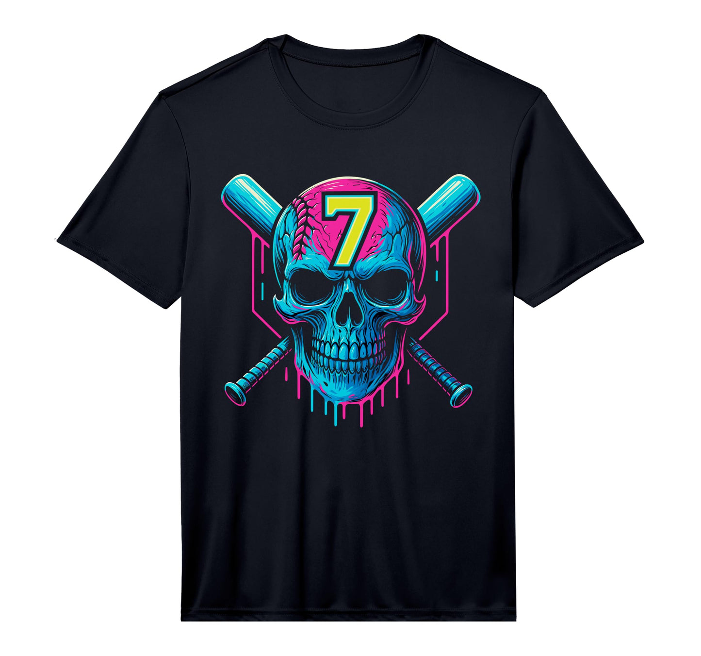 Mens Baseball Skull Drip 7Th Birthday 7 T-Shirt - Unique Graphic Unisex - T-Shirt, Sweatshirt, Hoodie