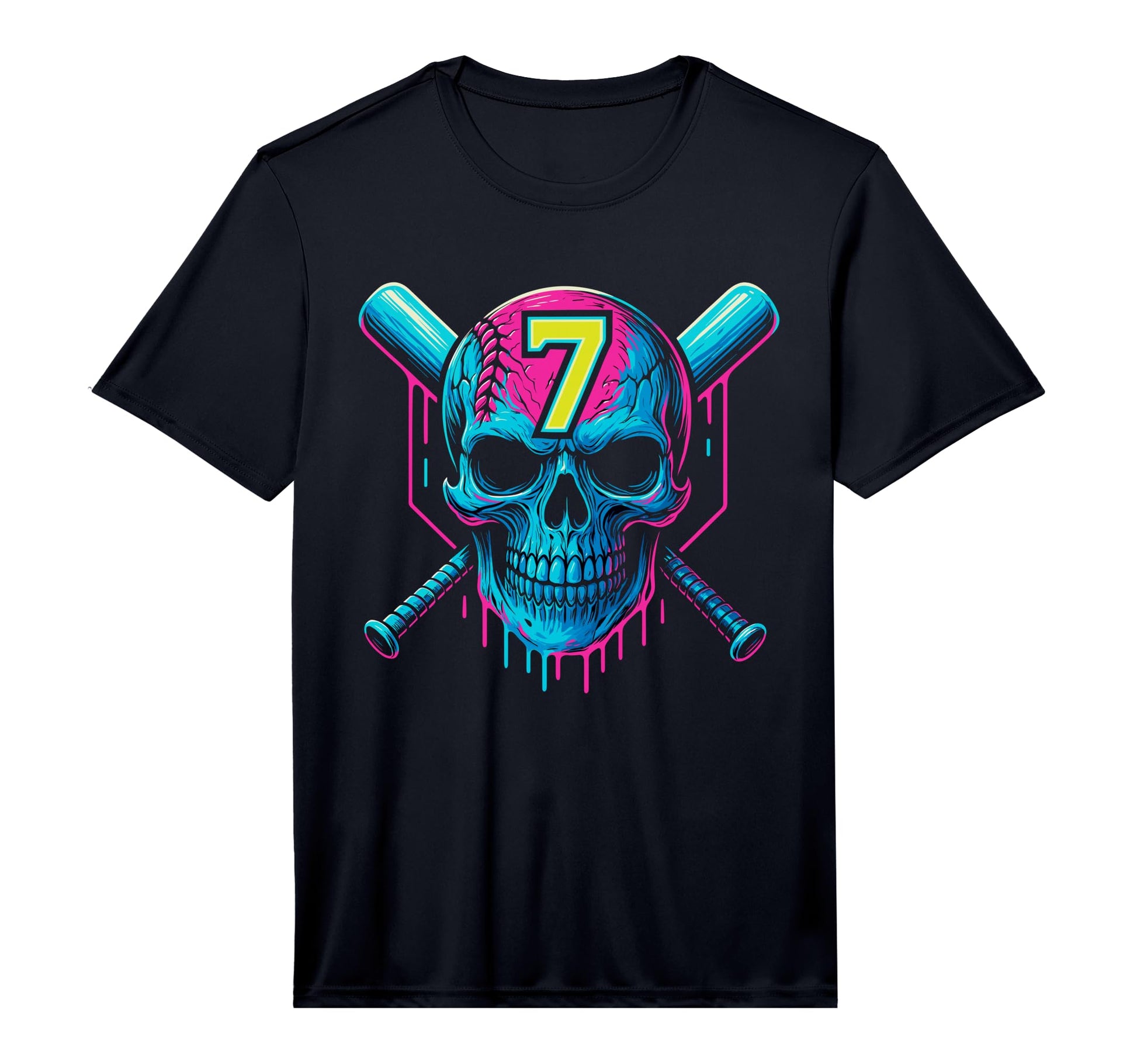 Mens Baseball Skull Drip 7Th Birthday 7 T-Shirt - Unique Graphic Unisex - T-Shirt, Sweatshirt, Hoodie