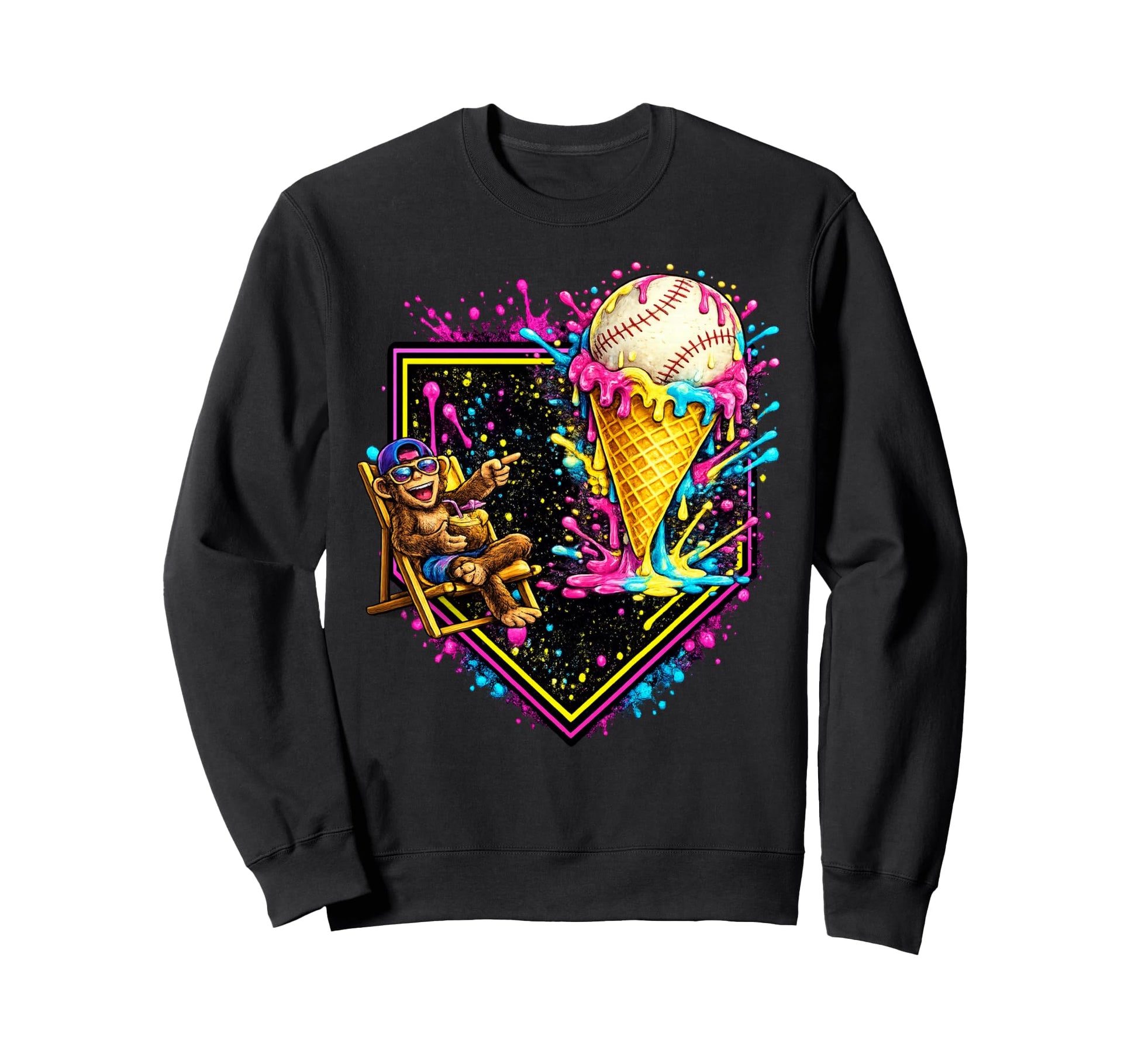 Monkey Funny Animals Baseball Ice Sweatshirt - Unique Graphic for Adults - T-Shirt, Sweatshirt, Hoodie