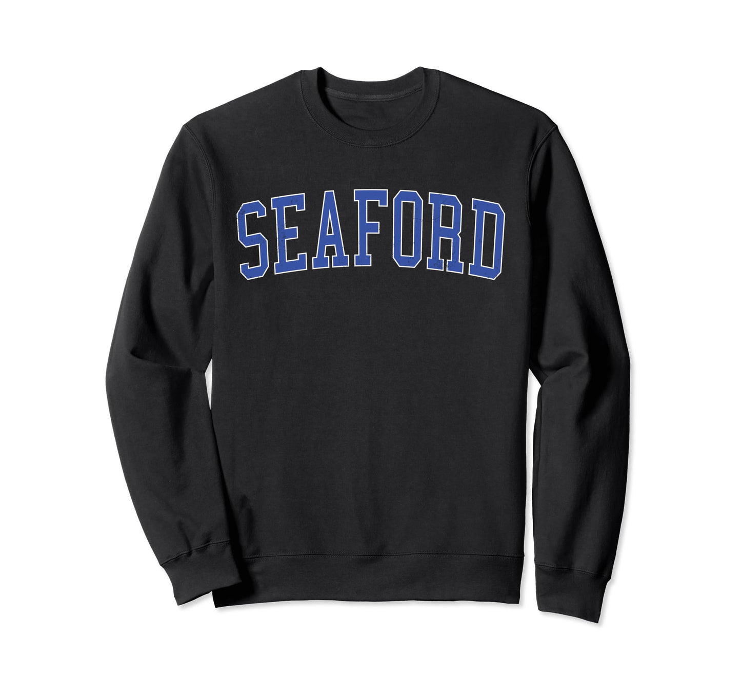 Seaford De Distressed Blue Varsity Sweatshirt - Aesthetic Graphic Unisex - T-Shirt, Sweatshirt, Hoodie