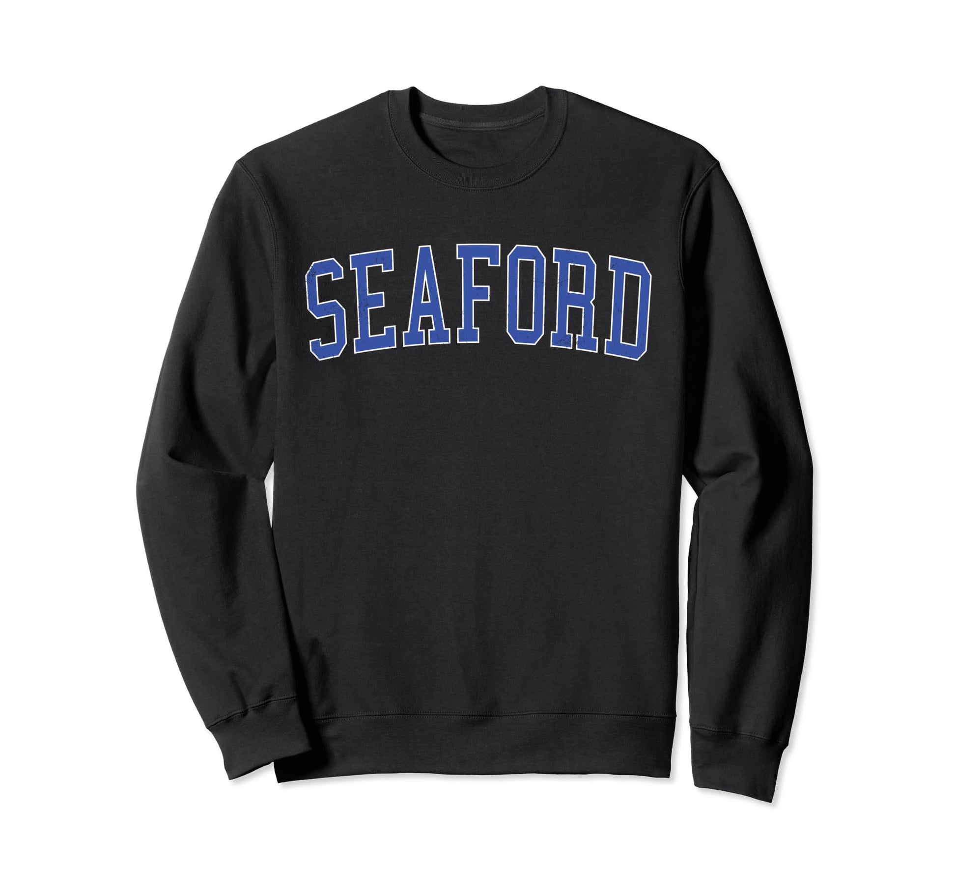 Seaford De Distressed Blue Varsity Sweatshirt - Aesthetic Graphic Unisex - T-Shirt, Sweatshirt, Hoodie