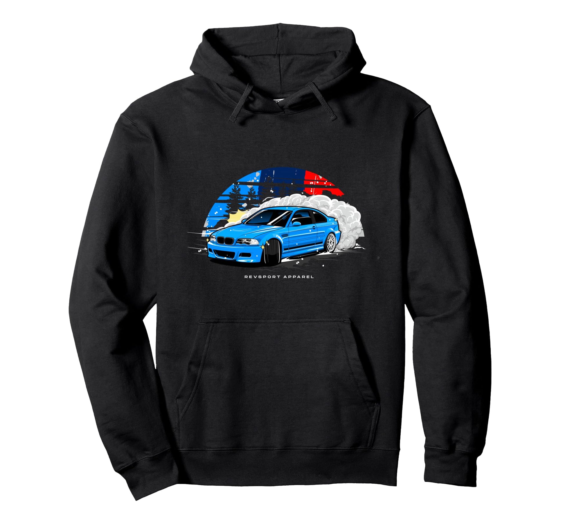 Revsportapparel Black Car Theme E46 Hoodie - Novelty Apparel for Adults - T-Shirt, Sweatshirt, Hoodie