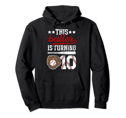 10Th Birthday Party Baseball 10 Year Old Hoodie - Unique Graphic Unisex - T-Shirt, Sweatshirt, Hoodie