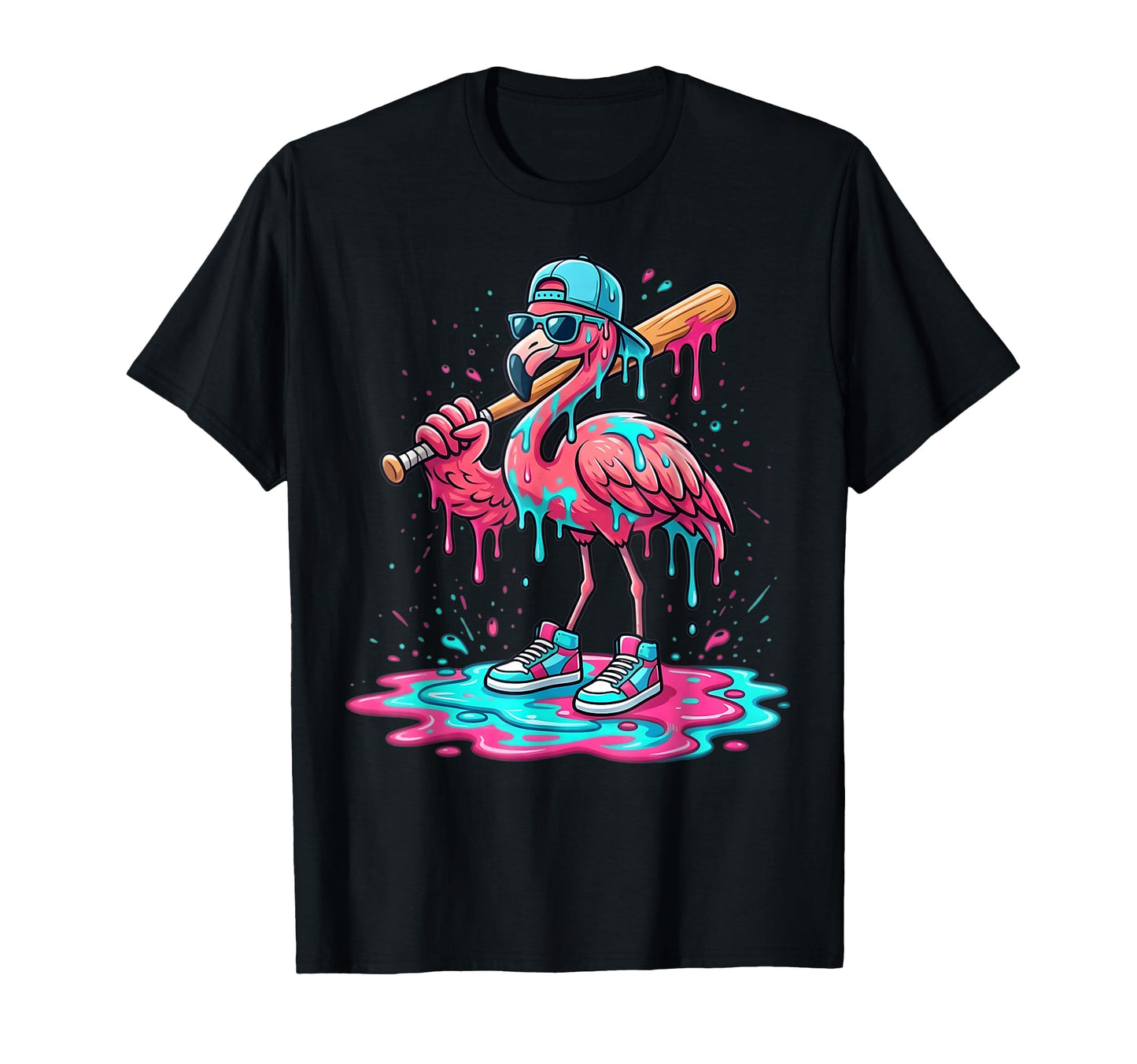 Flamingo Baseball Ice Cream Drip T-Shirt - Fun Novelty Design for Adults - T-Shirt, Sweatshirt, Hoodie