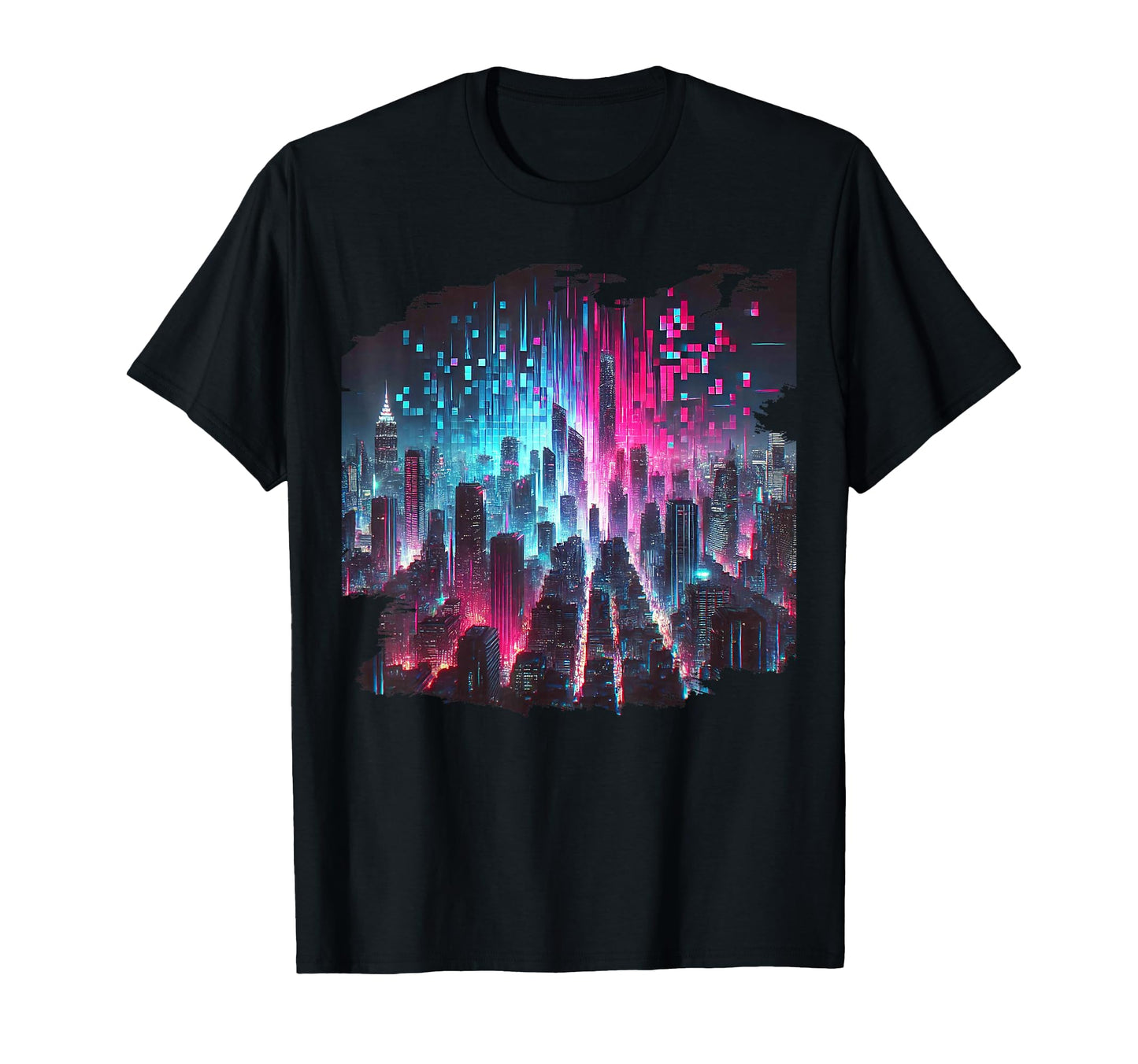 Cyberpunk Synthwave Outrun Glitch City T-Shirt - Minimalist Print Unisex - T-Shirt, Sweatshirt, Hoodie