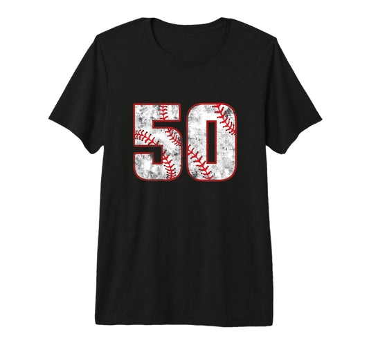 Baseball 50 Jersey Number Tri Blend T-Shirt - Casual Everyday Wear Unisex - T-Shirt, Sweatshirt, Hoodie