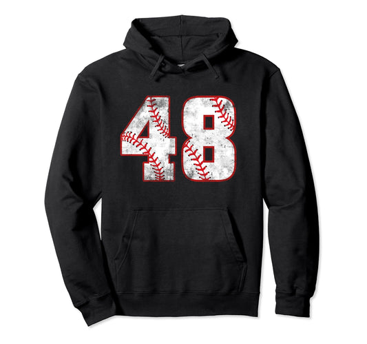 Baseball 48 Jersey Number Hoodie - Casual Everyday Wear for Adults - T-Shirt, Sweatshirt, Hoodie