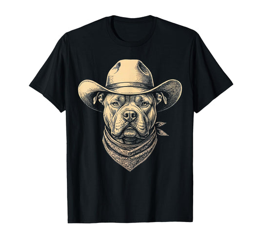American Bully Dog Cowboy Hat Bandana T-Shirt - Graphic Print for Adults - T-Shirt, Sweatshirt, Hoodie