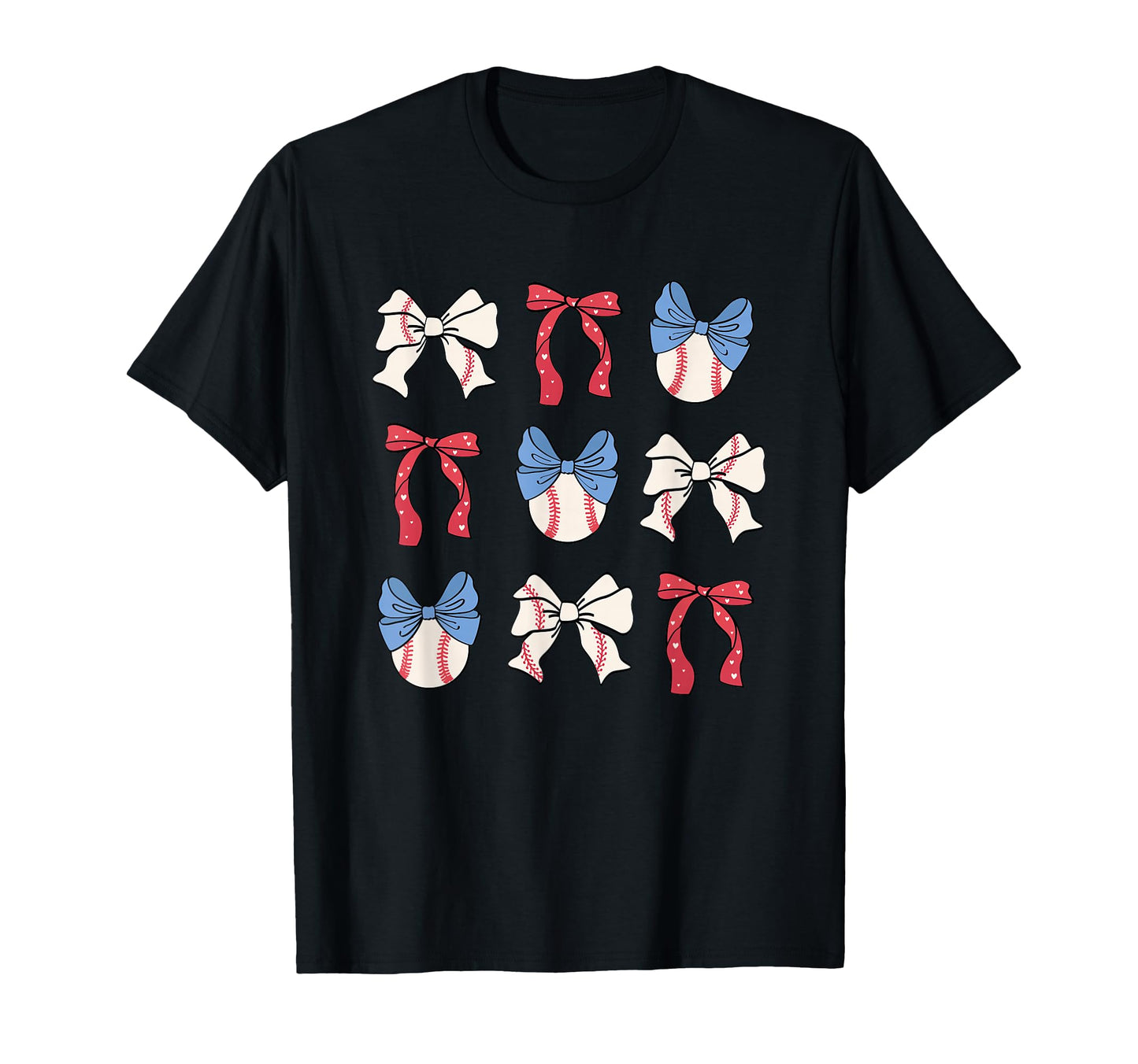 Baseball Bows Red White Blue Patterns T-Shirt - Fun Novelty Design Unisex - T-Shirt, Sweatshirt, Hoodie