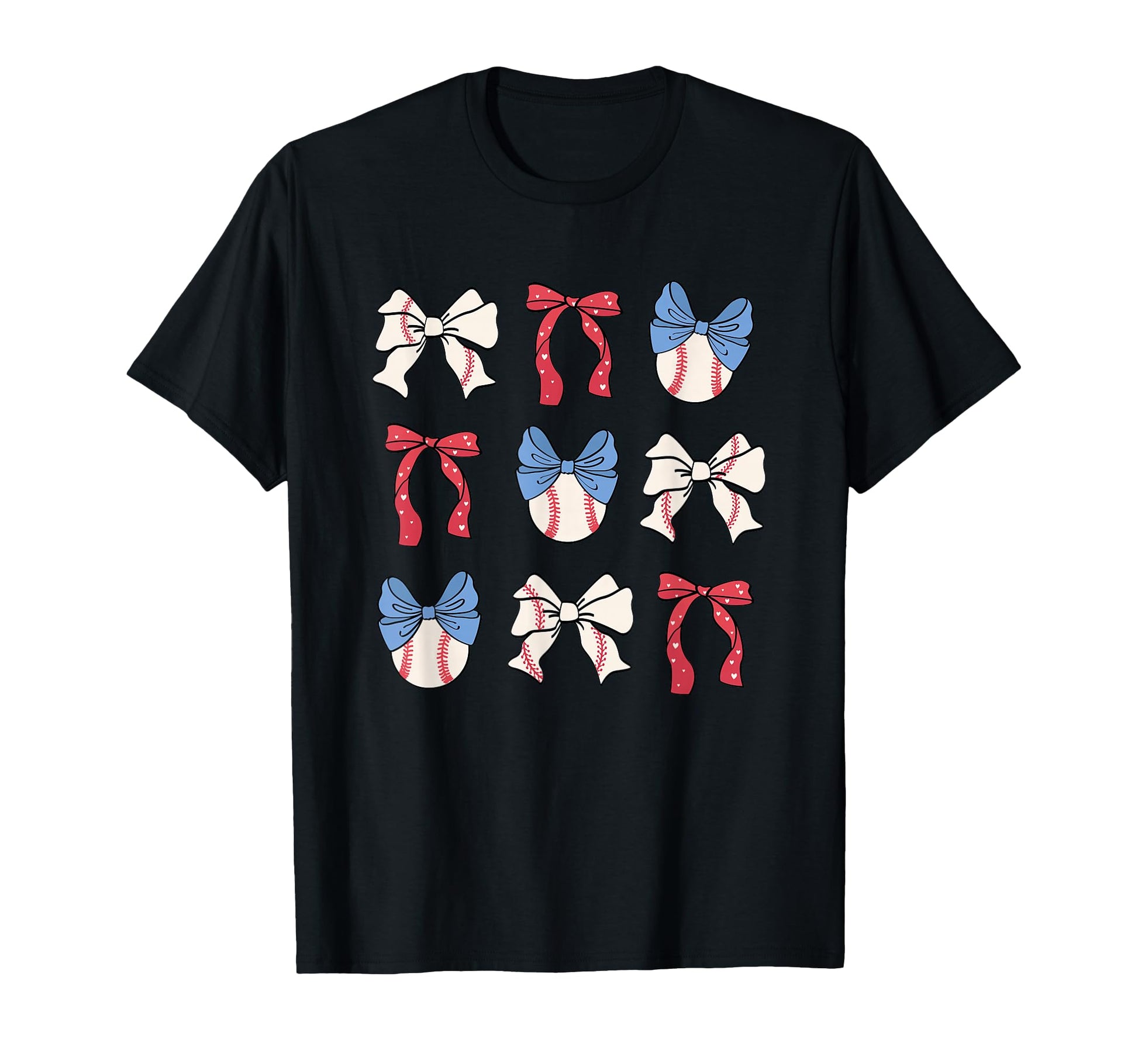 Baseball Bows Red White Blue Patterns T-Shirt - Fun Novelty Design Unisex - T-Shirt, Sweatshirt, Hoodie